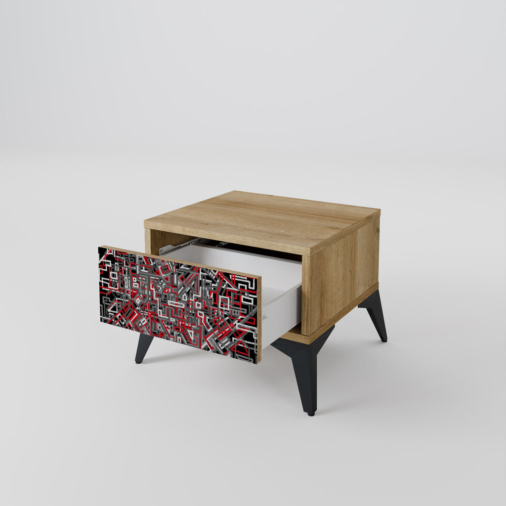 BROKEN LINES Nightstand in Oak Effect