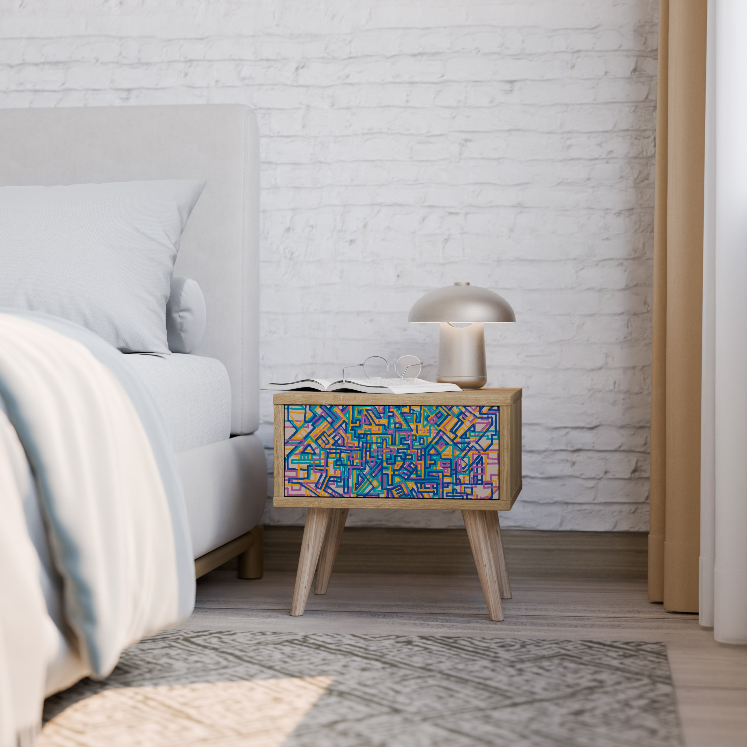 MEMORIES MAP Nightstand in Oak Effect