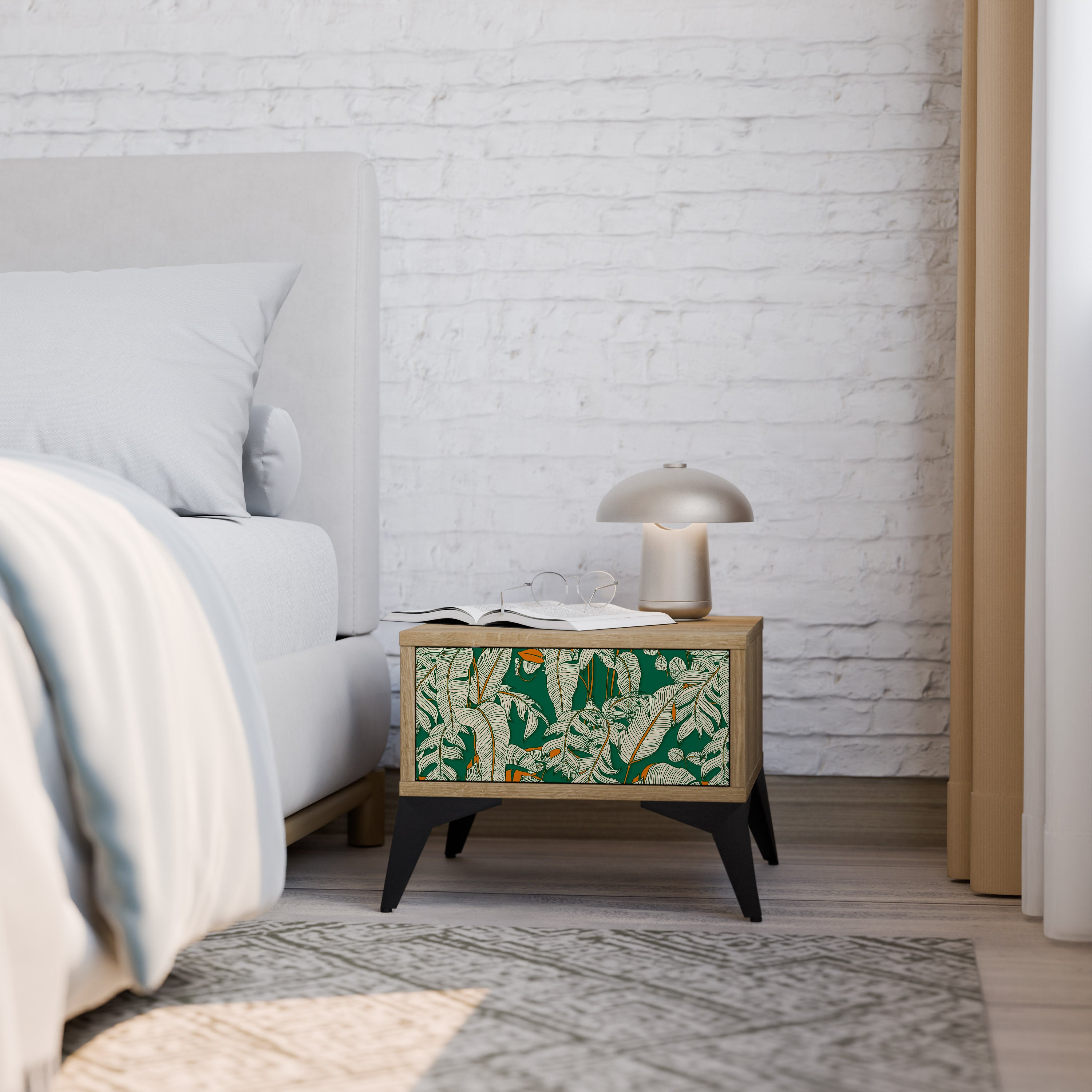 VERDANT PLEASURES Nightstand in Oak Effect
