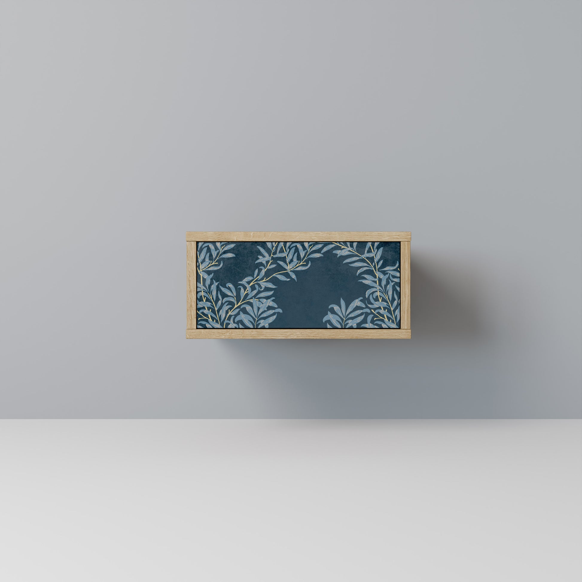 Mesita de noche BLUE LEAVES efecto roble