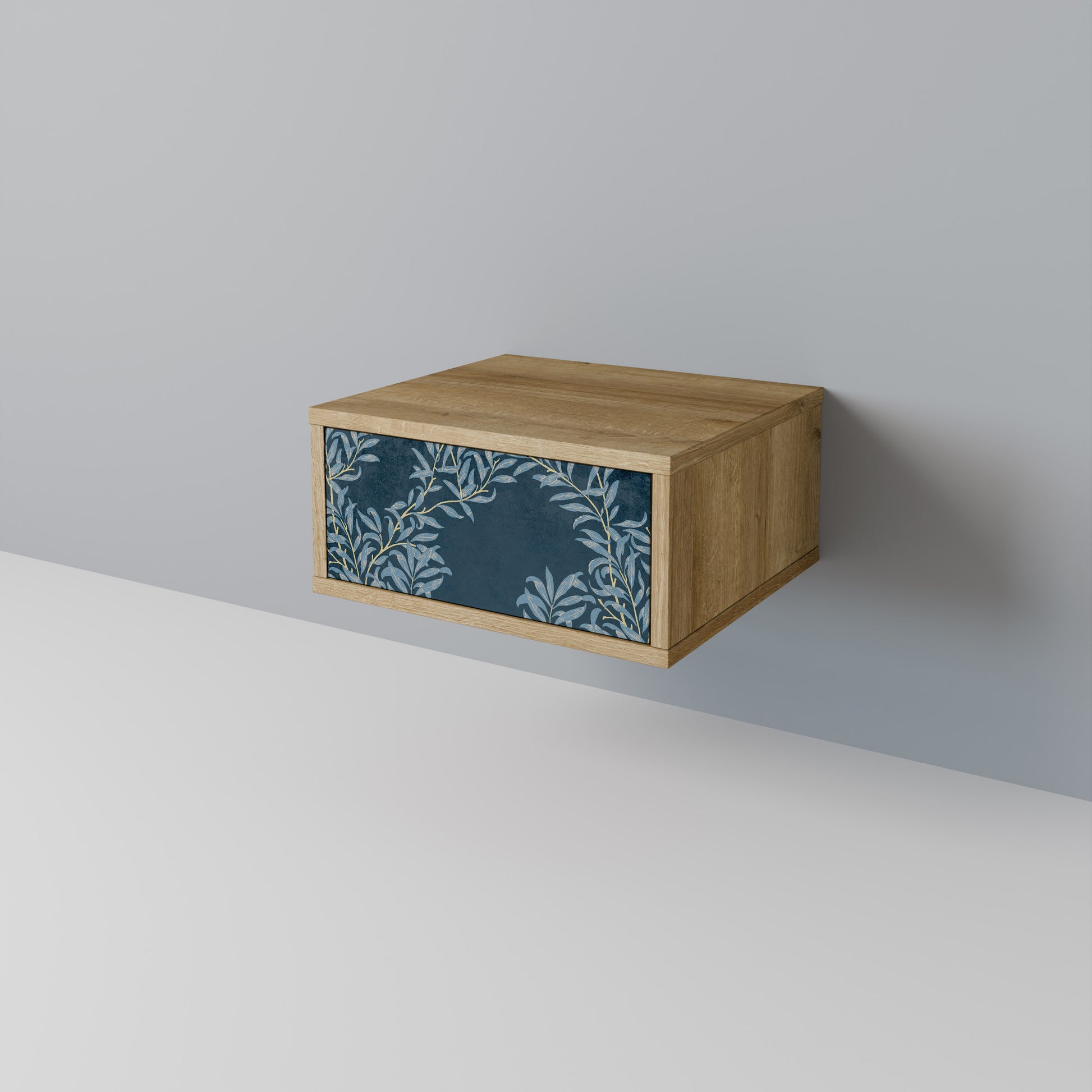 Mesita de noche BLUE LEAVES efecto roble
