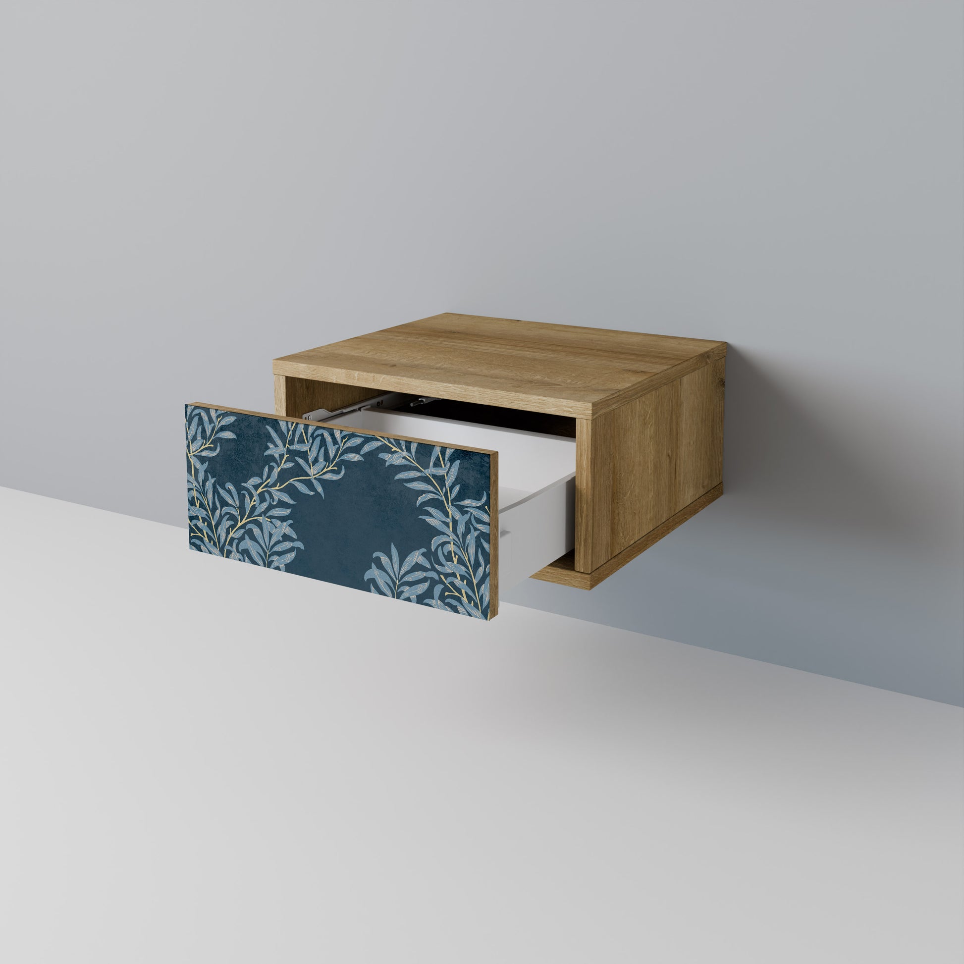 Mesita de noche BLUE LEAVES efecto roble