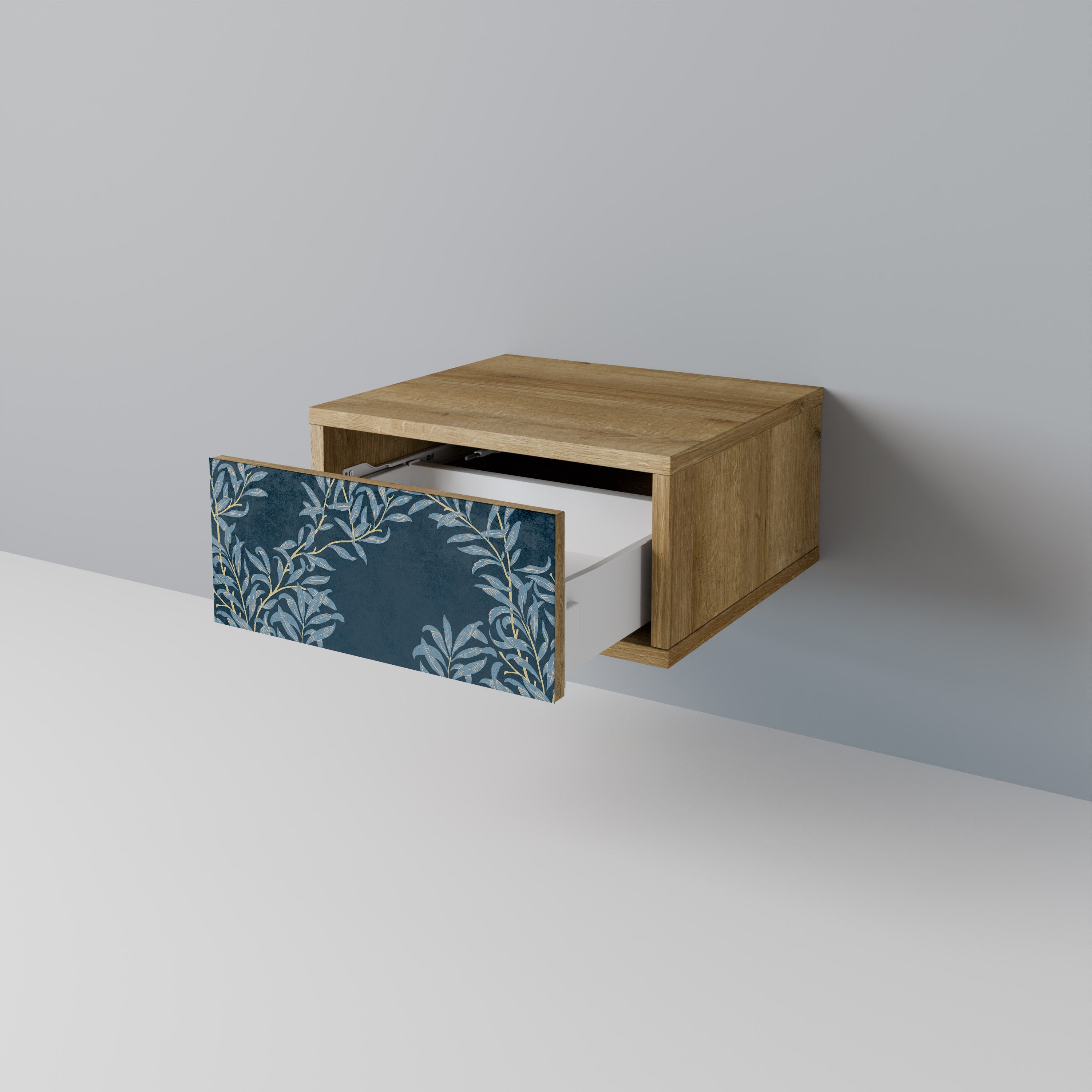 Mesita de noche BLUE LEAVES efecto roble