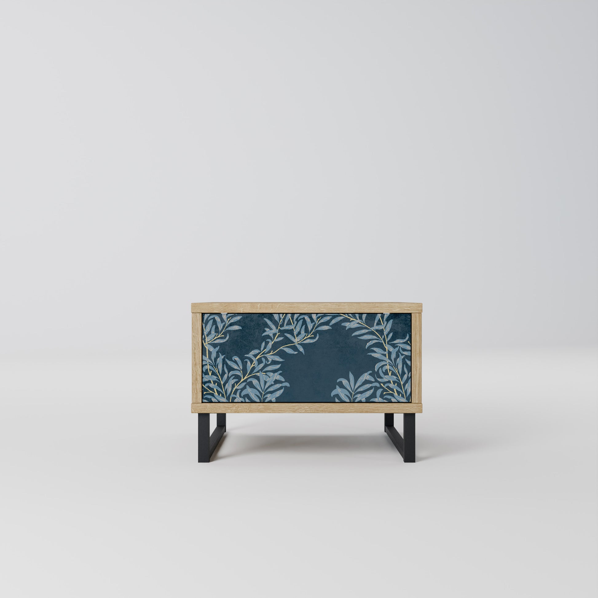 Mesita de noche BLUE LEAVES efecto roble