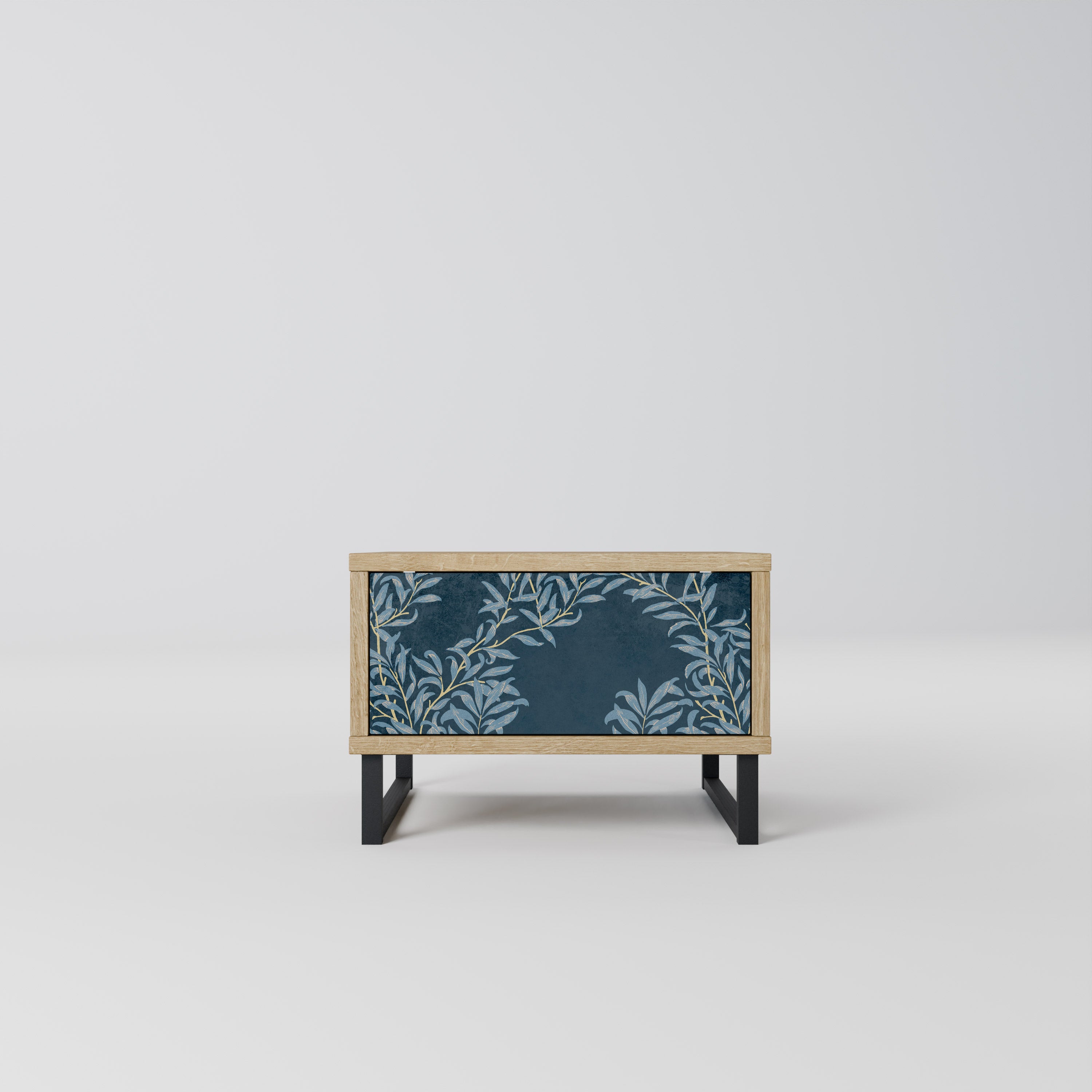 Mesita de noche BLUE LEAVES efecto roble