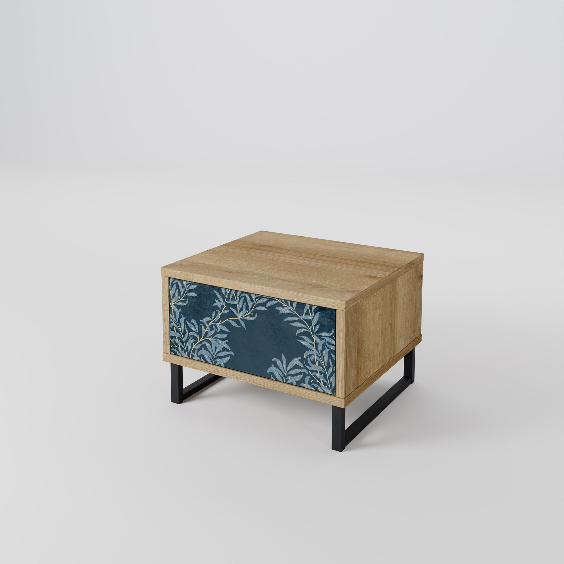 Mesita de noche BLUE LEAVES efecto roble
