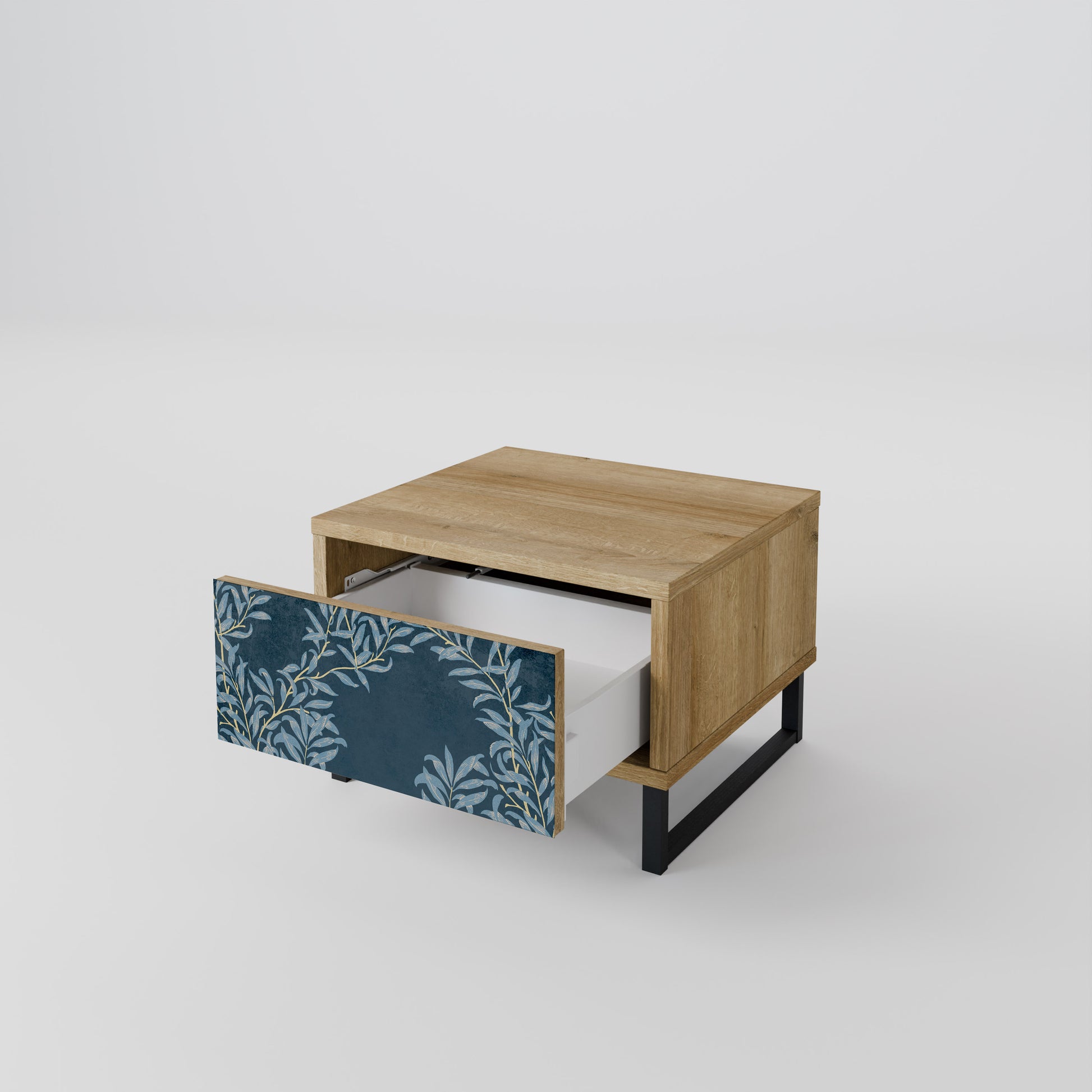 Mesita de noche BLUE LEAVES efecto roble