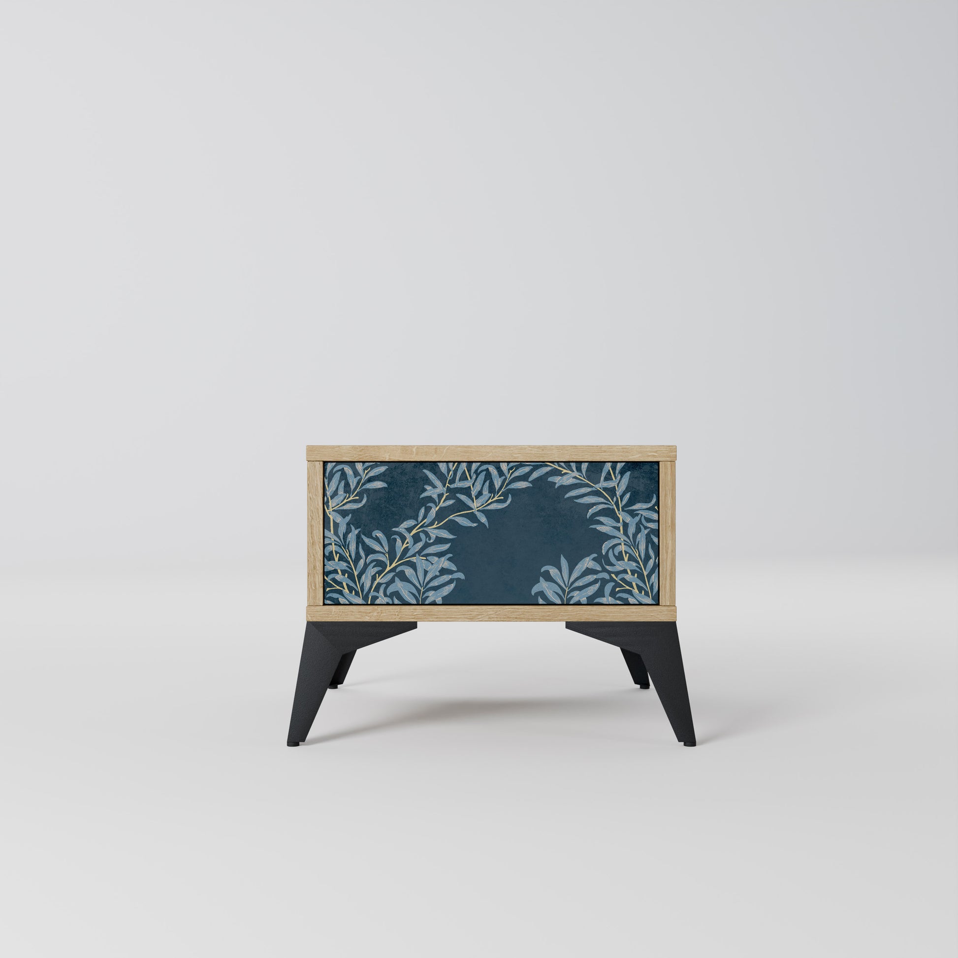 Mesita de noche BLUE LEAVES efecto roble