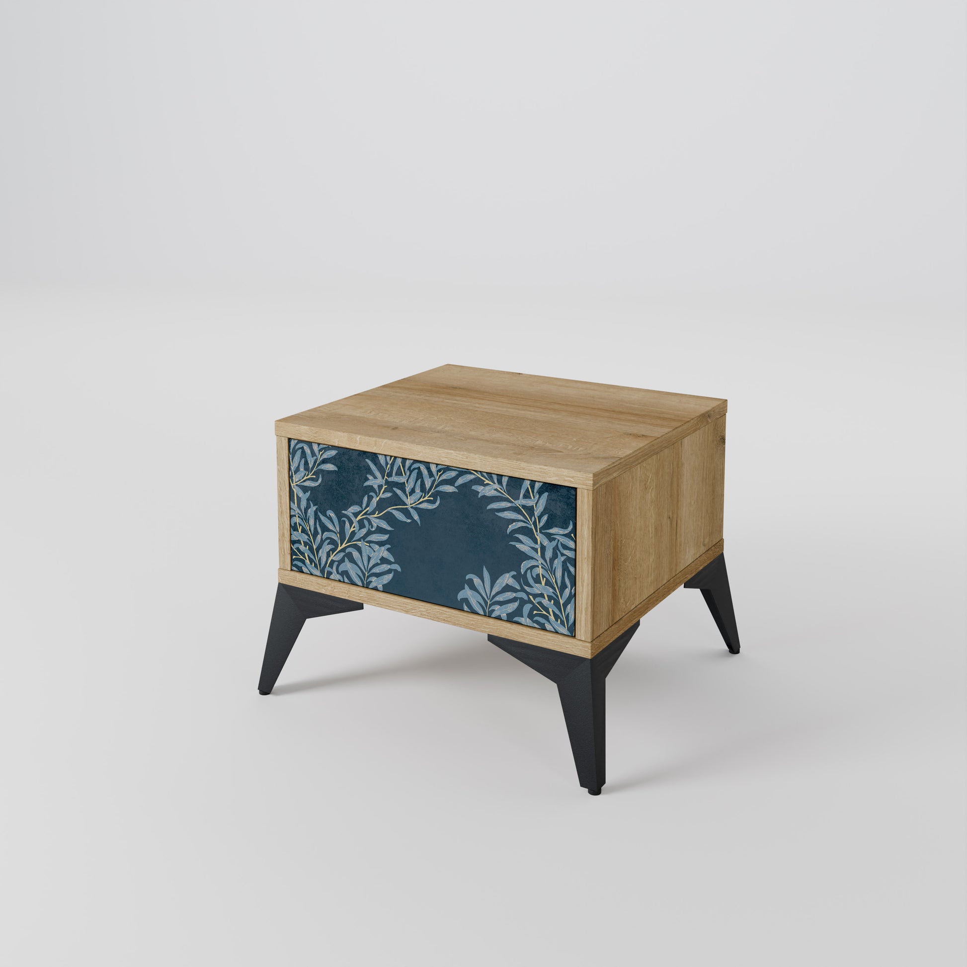 Mesita de noche BLUE LEAVES efecto roble
