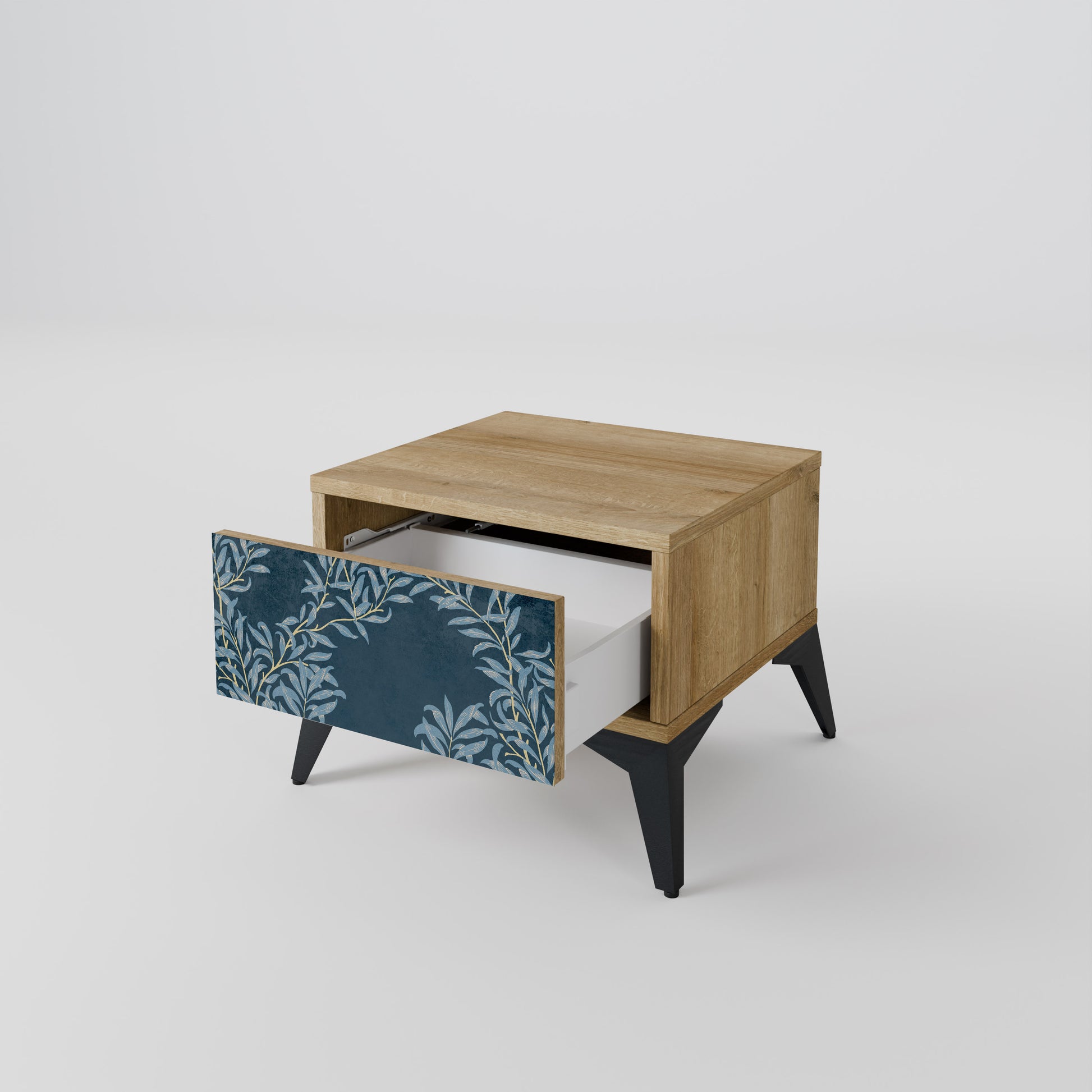 Mesita de noche BLUE LEAVES efecto roble