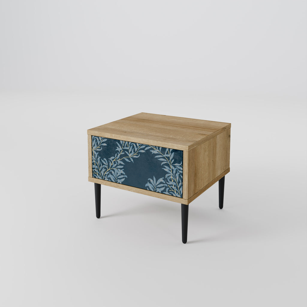 Mesita de noche BLUE LEAVES efecto roble