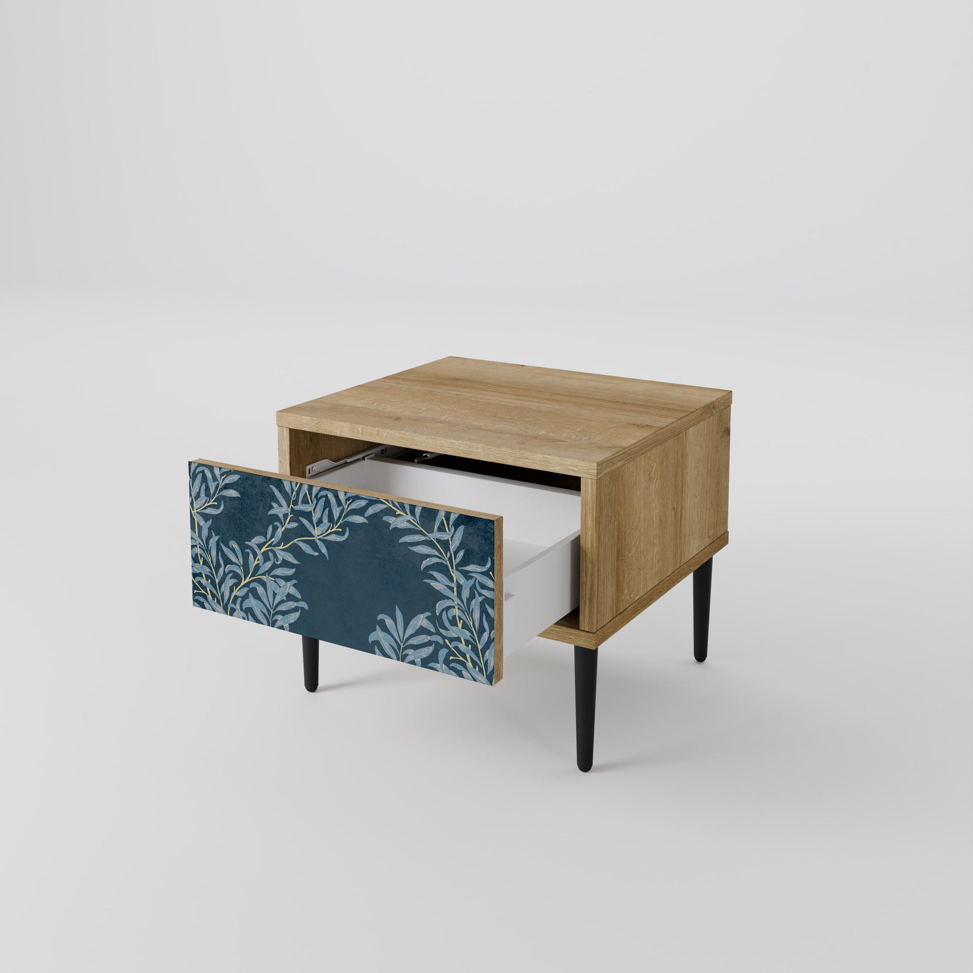 Mesita de noche BLUE LEAVES efecto roble
