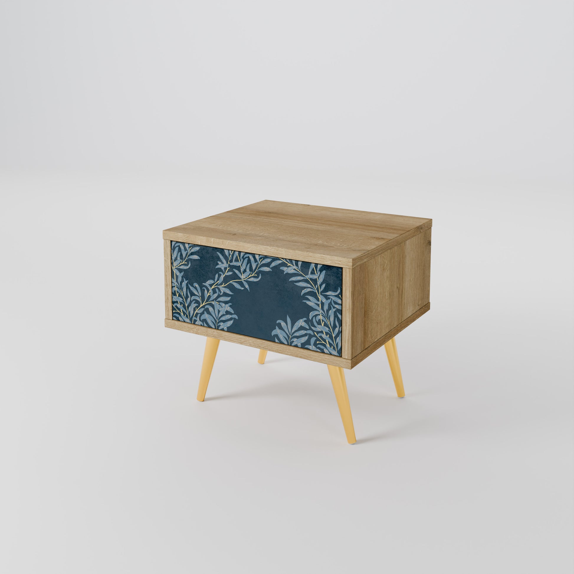 Mesita de noche BLUE LEAVES efecto roble