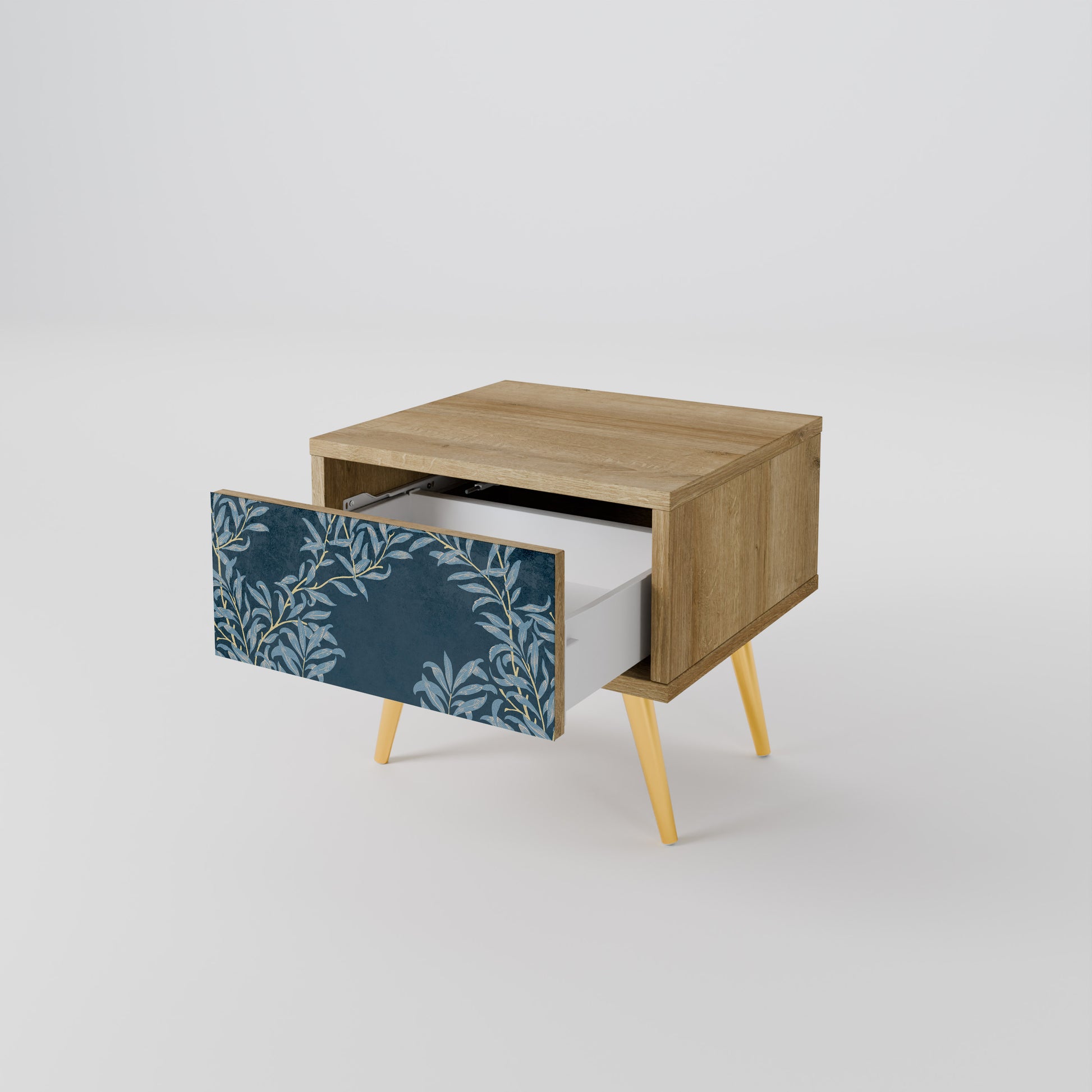 Mesita de noche BLUE LEAVES efecto roble