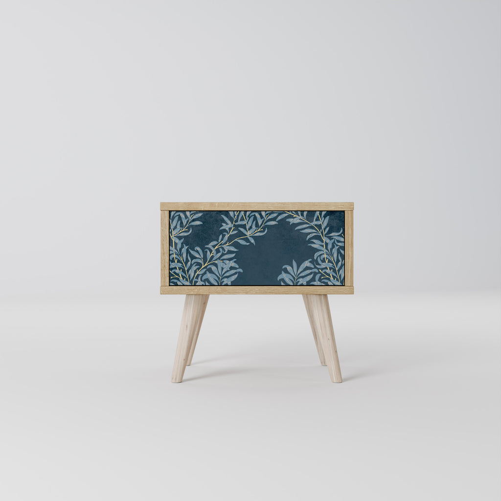 Mesita de noche BLUE LEAVES efecto roble