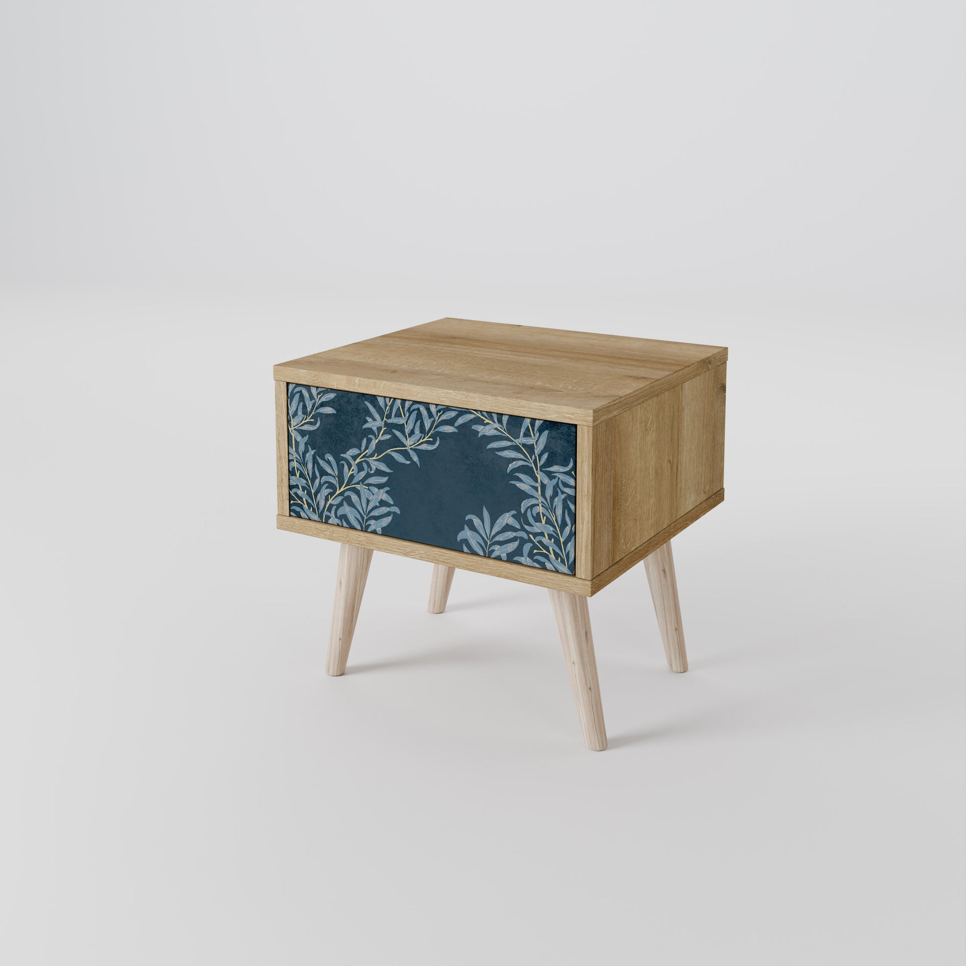 Mesita de noche BLUE LEAVES efecto roble
