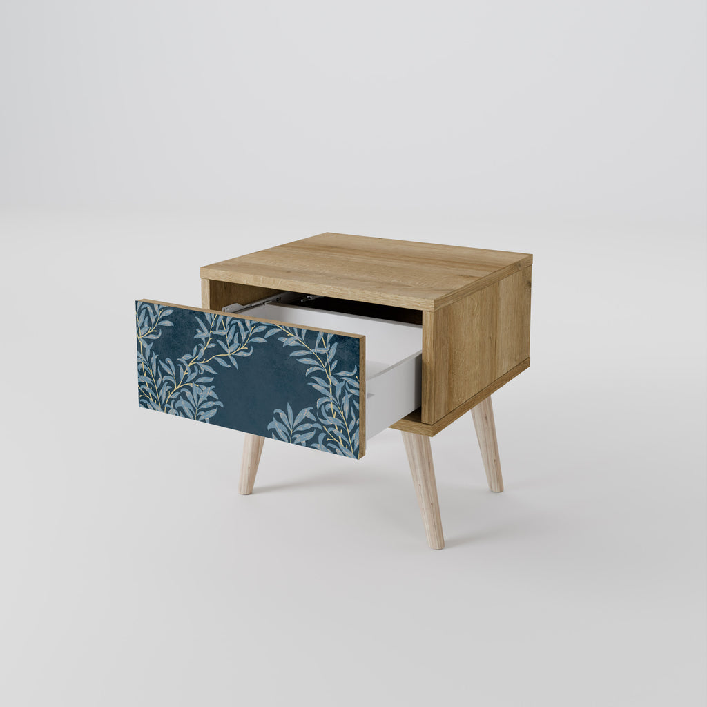 Mesita de noche BLUE LEAVES efecto roble