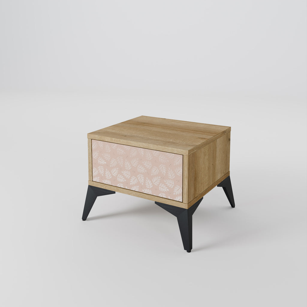 LEAVES ON BEIGE Nightstand in Oak Effect