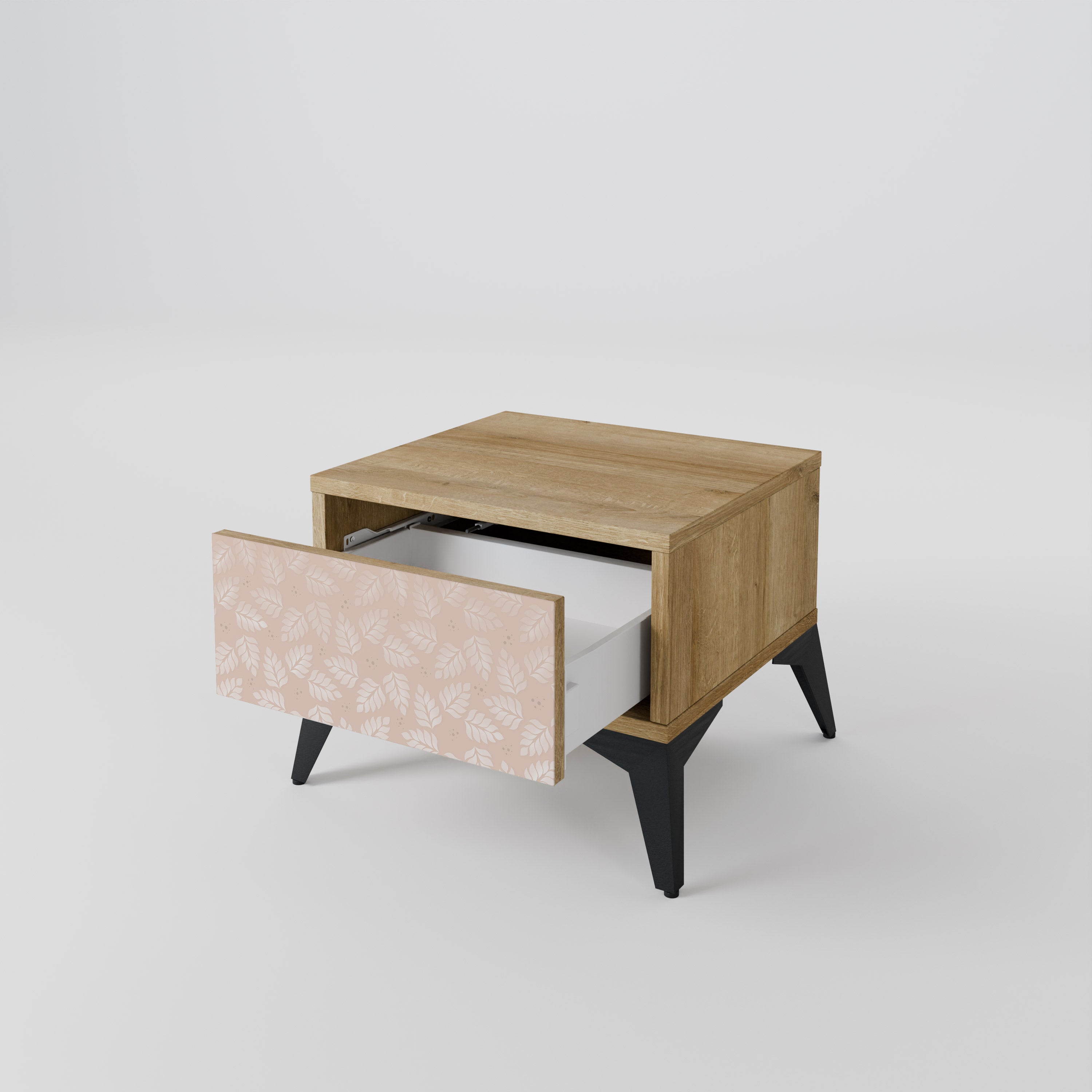 LEAVES ON BEIGE Nightstand in Oak Effect
