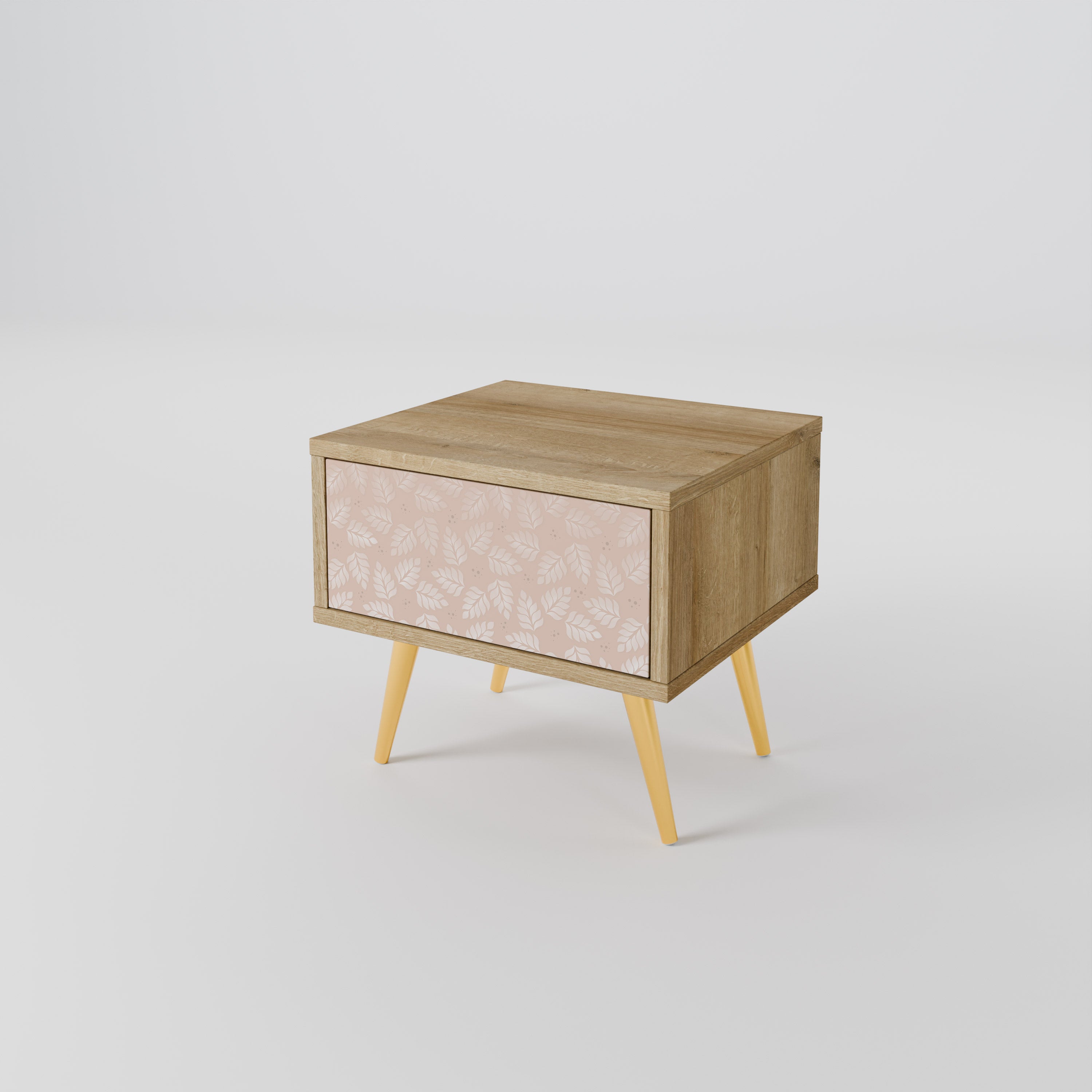LEAVES ON BEIGE Nightstand in Oak Effect