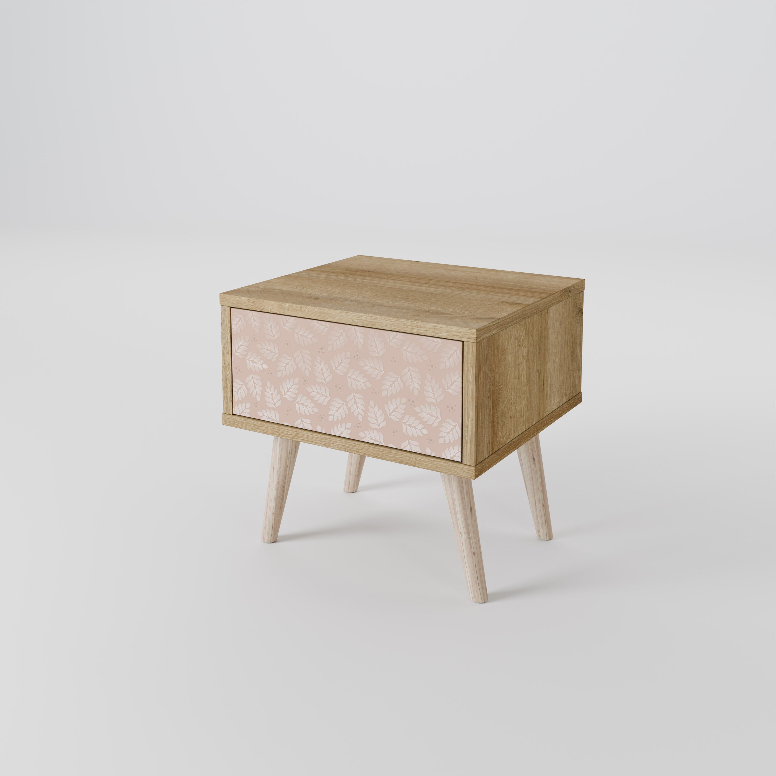 LEAVES ON BEIGE Nightstand in Oak Effect