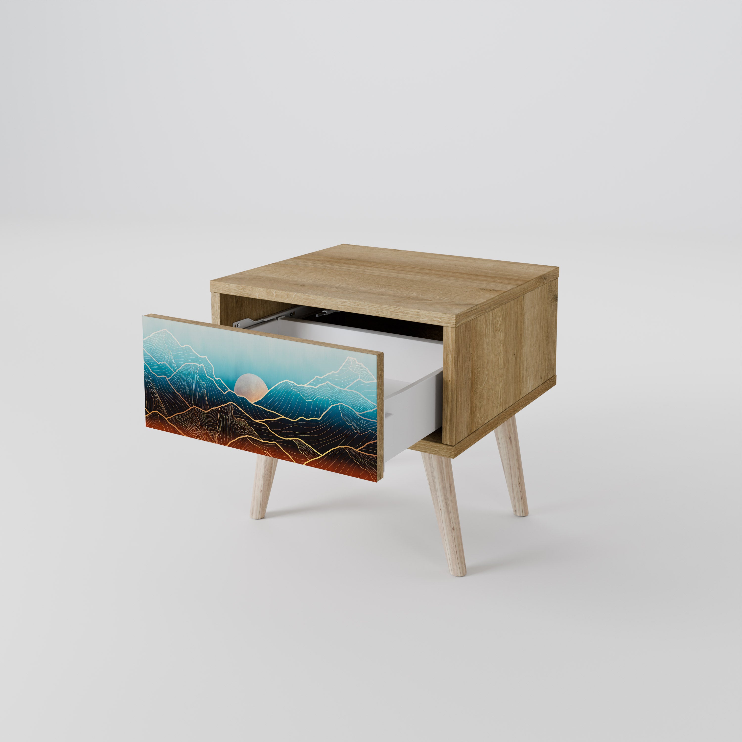 LUNAR SECRETS Nightstand in Oak Effect