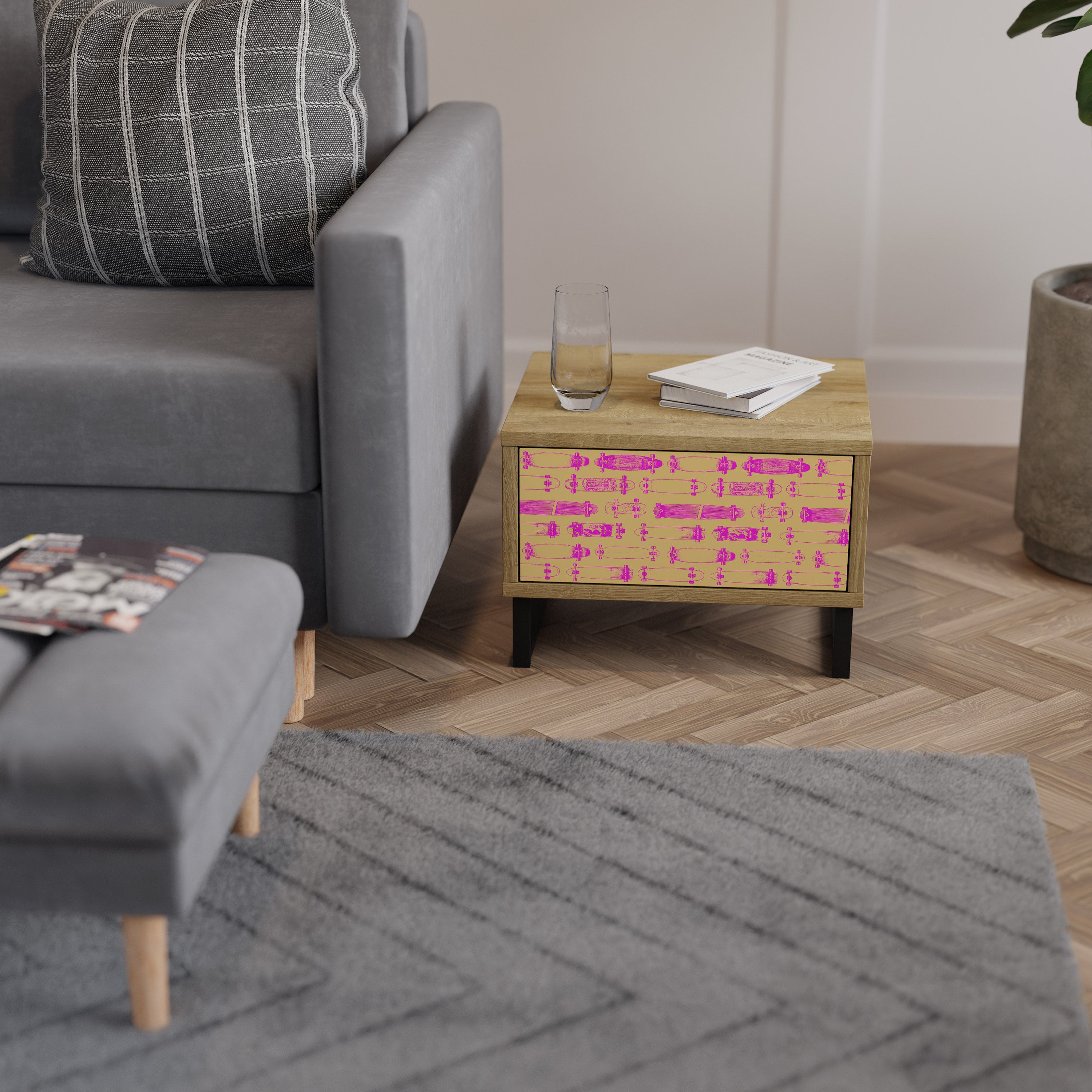 SKATEBOARD ARTISTRY Nightstand in Oak Effect