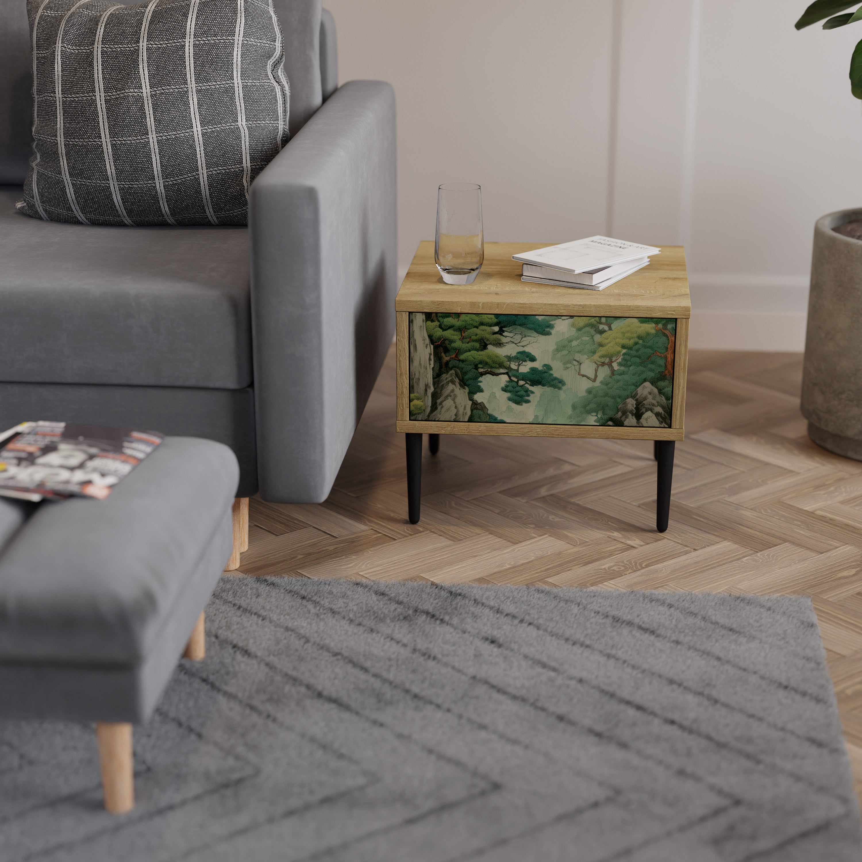 VERDURE ABYSS Nightstand in Oak Effect