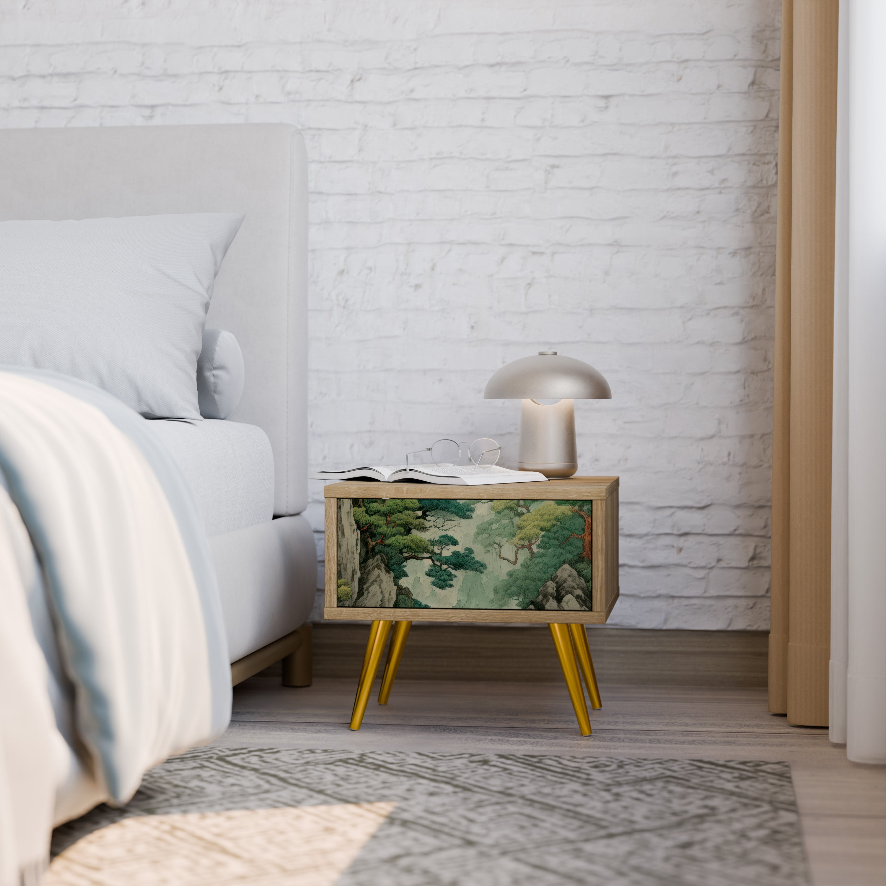 VERDURE ABYSS Nightstand in Oak Effect