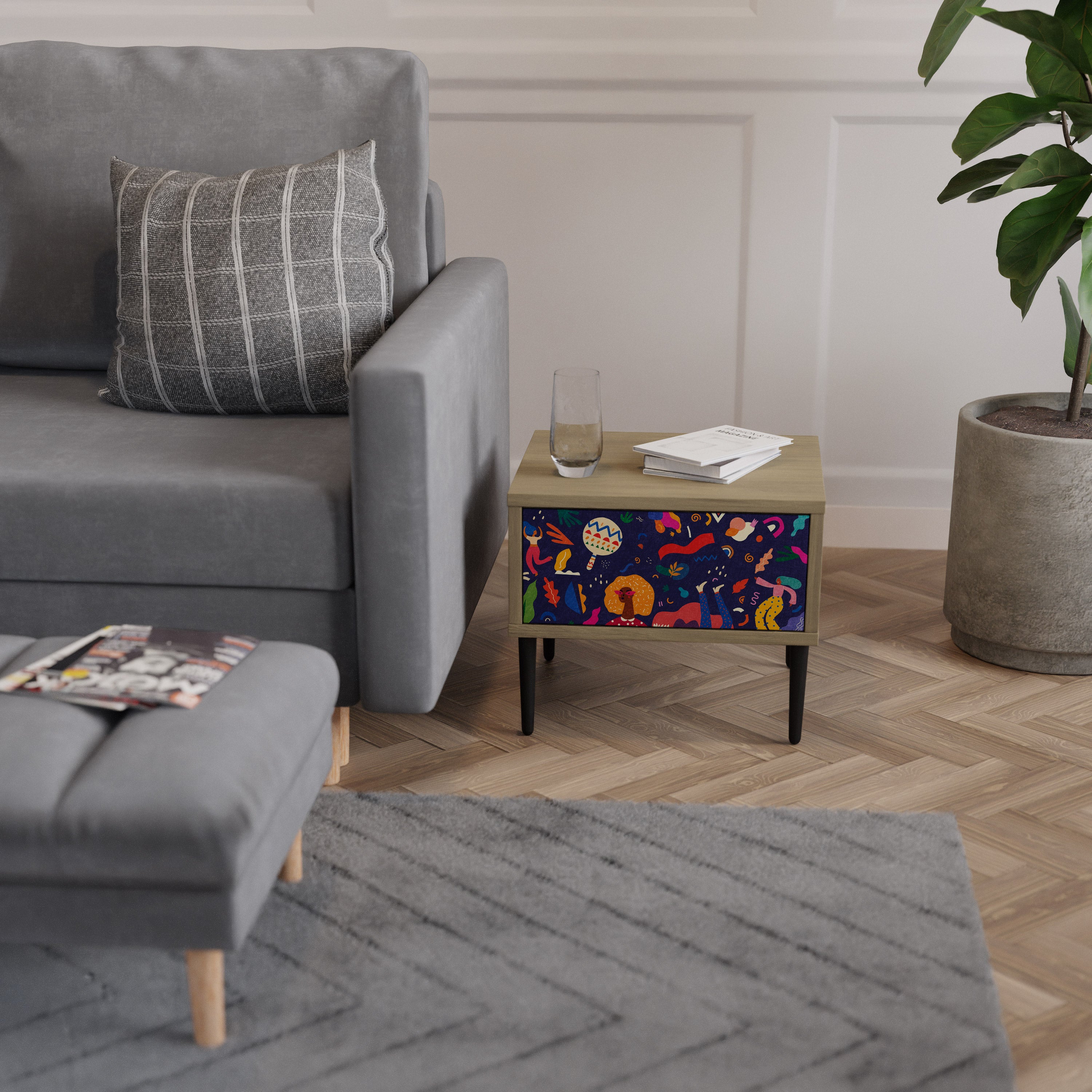 FESTIVE PLEASURES Nightstand in Oak Effect