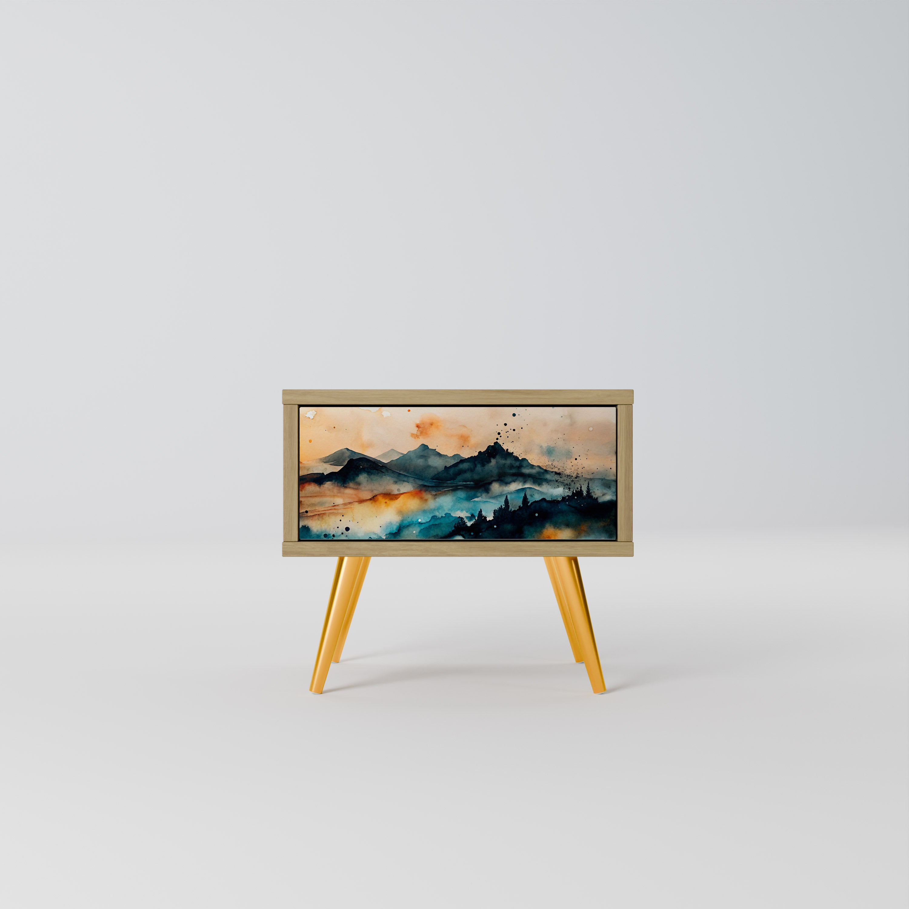 OMINOUS MOUNTAINS Nightstand in Oak Effect