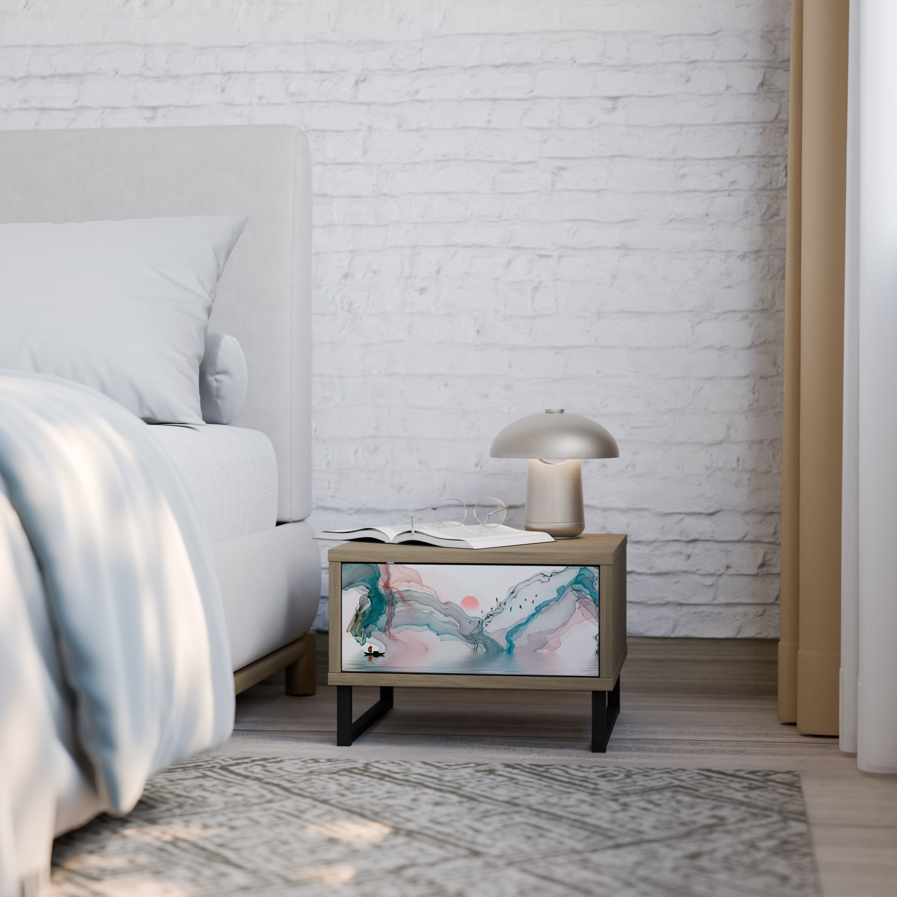 VELVET CROSSING Nightstand in Oak Effect