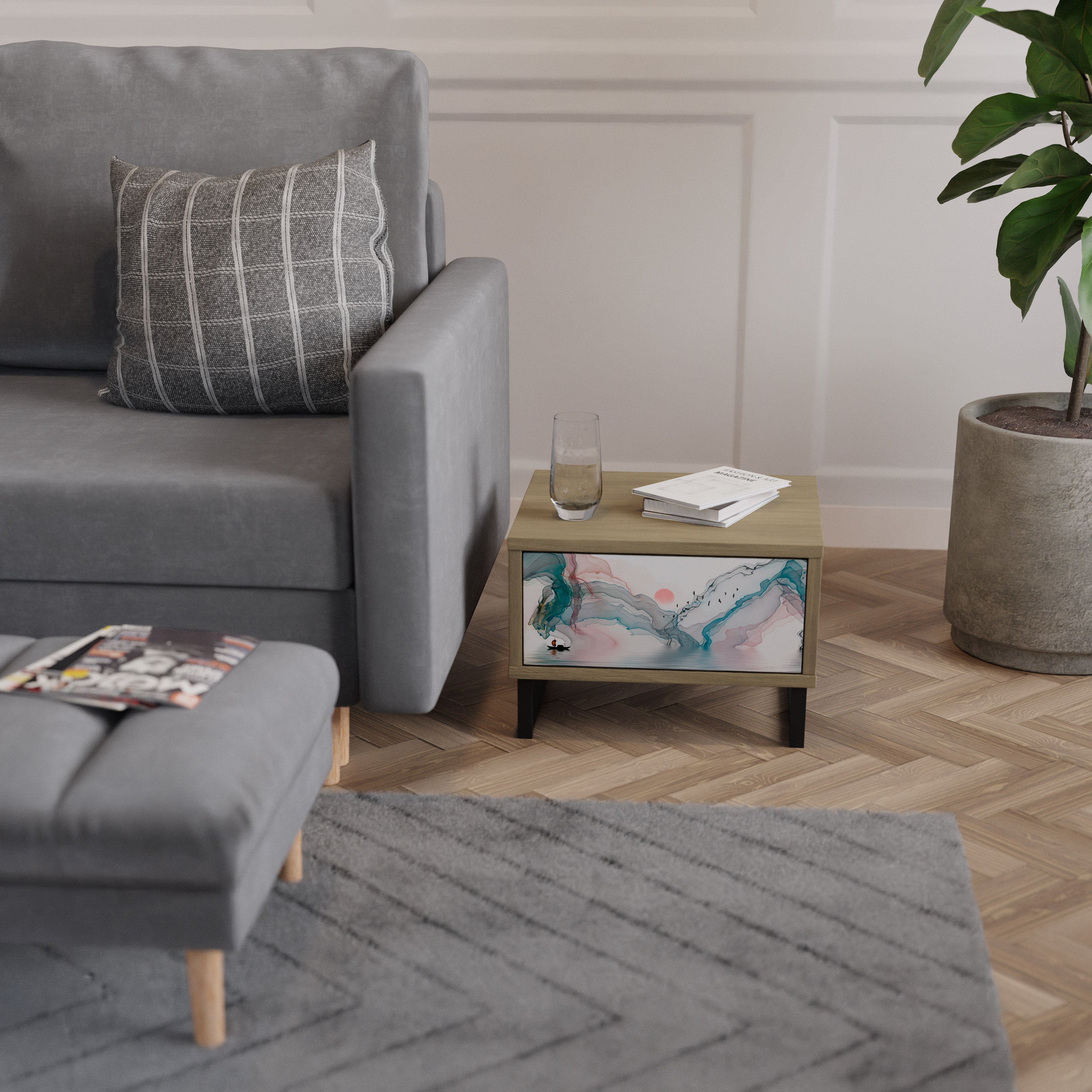 VELVET CROSSING Nightstand in Oak Effect