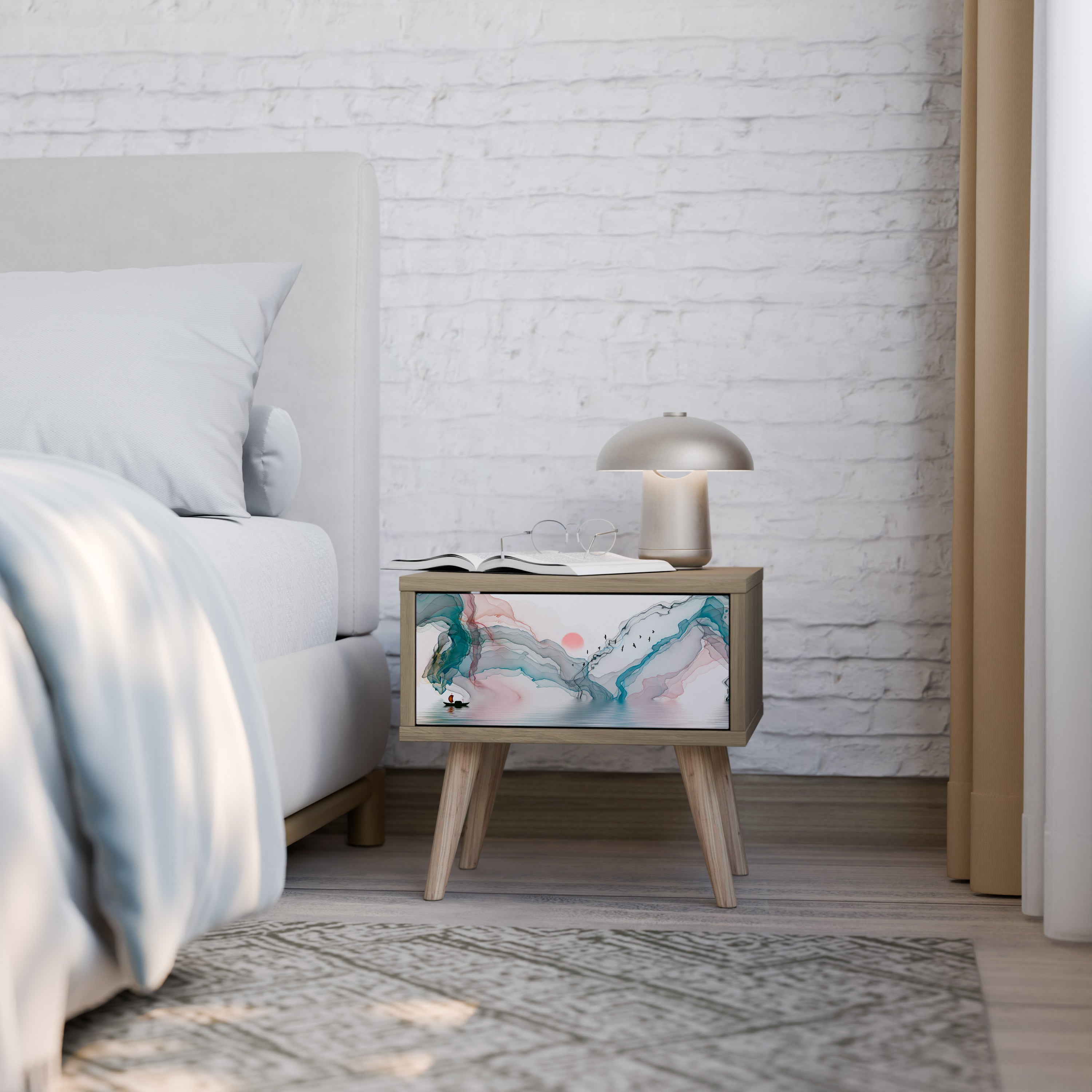 VELVET CROSSING Nightstand in Oak Effect