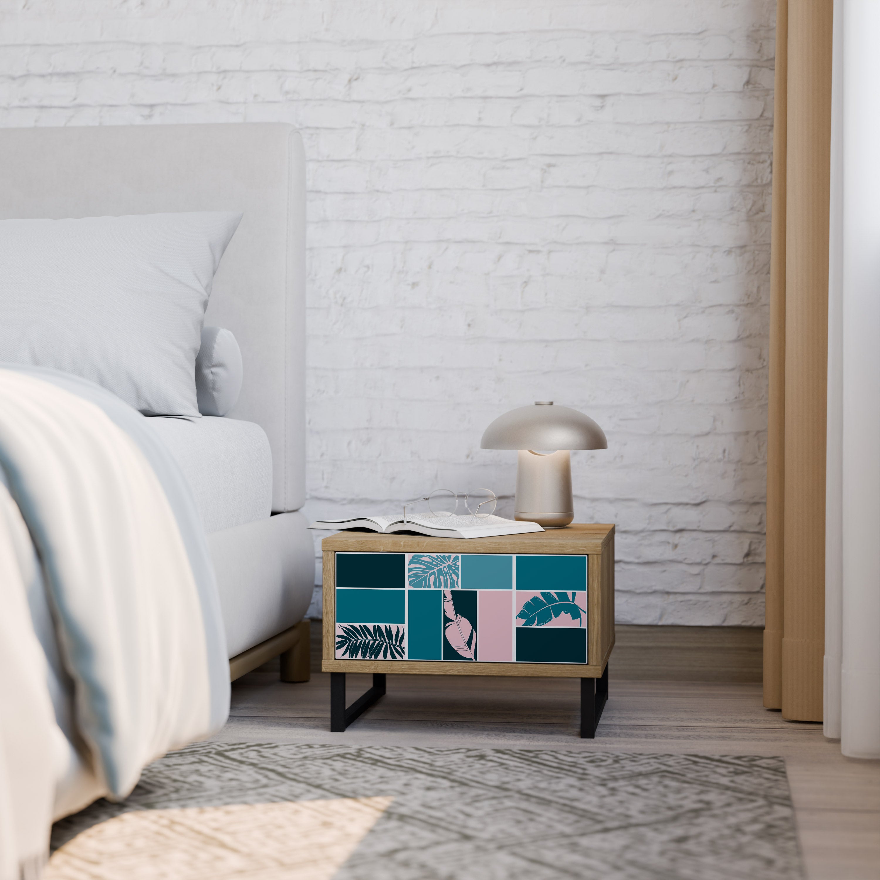 COMBINATION OF SHAPES Nightstand in Oak Effect