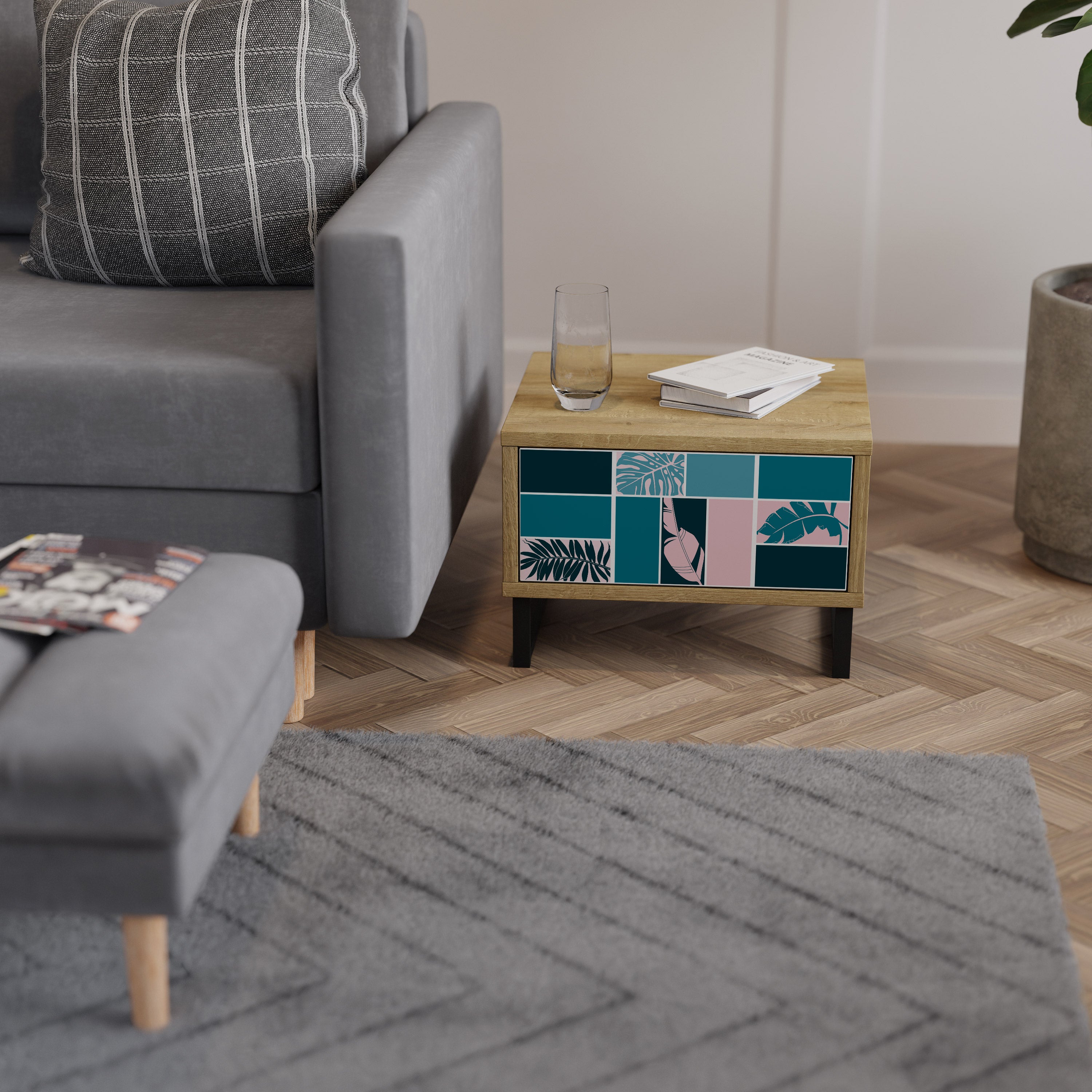 COMBINATION OF SHAPES Nightstand in Oak Effect