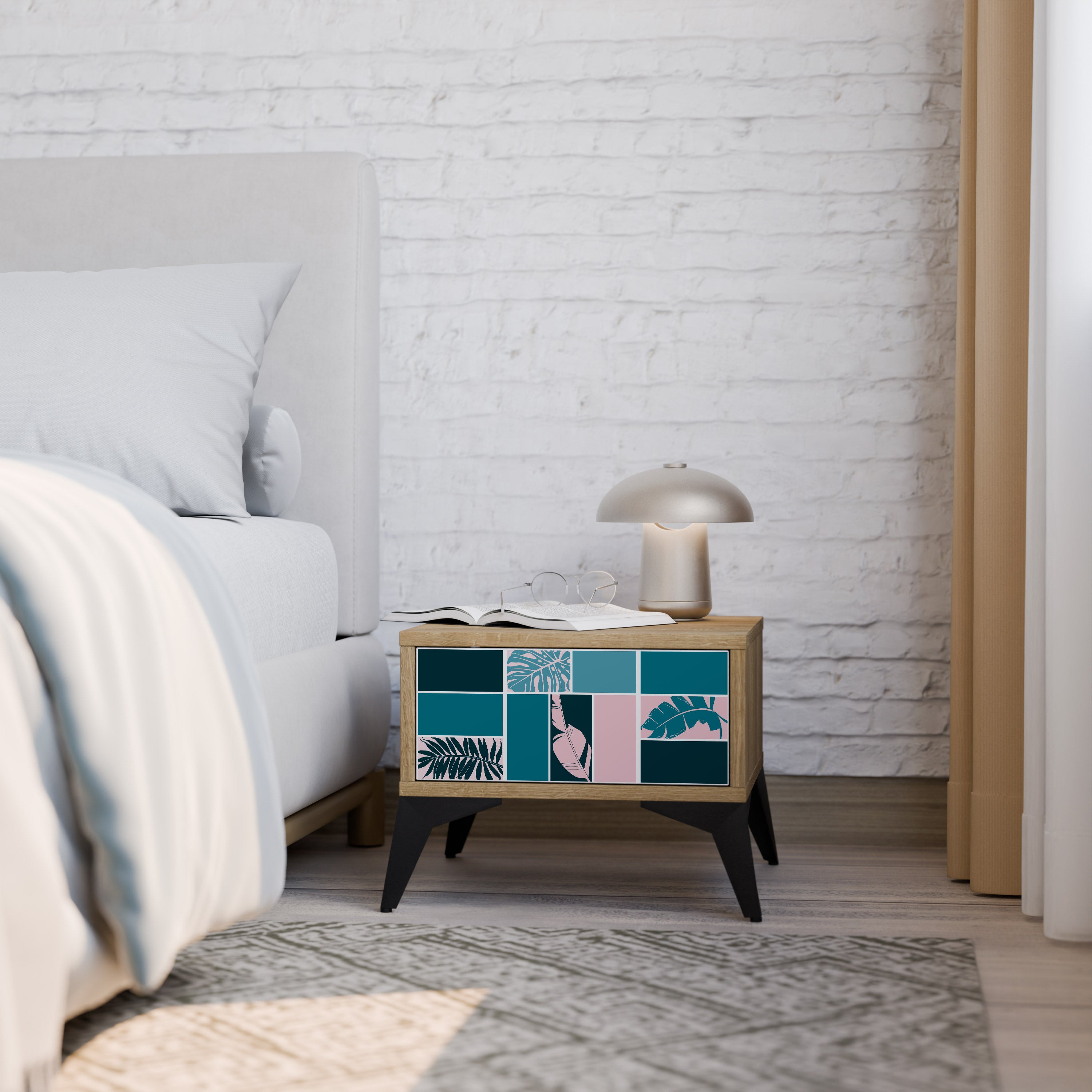 COMBINATION OF SHAPES Nightstand in Oak Effect