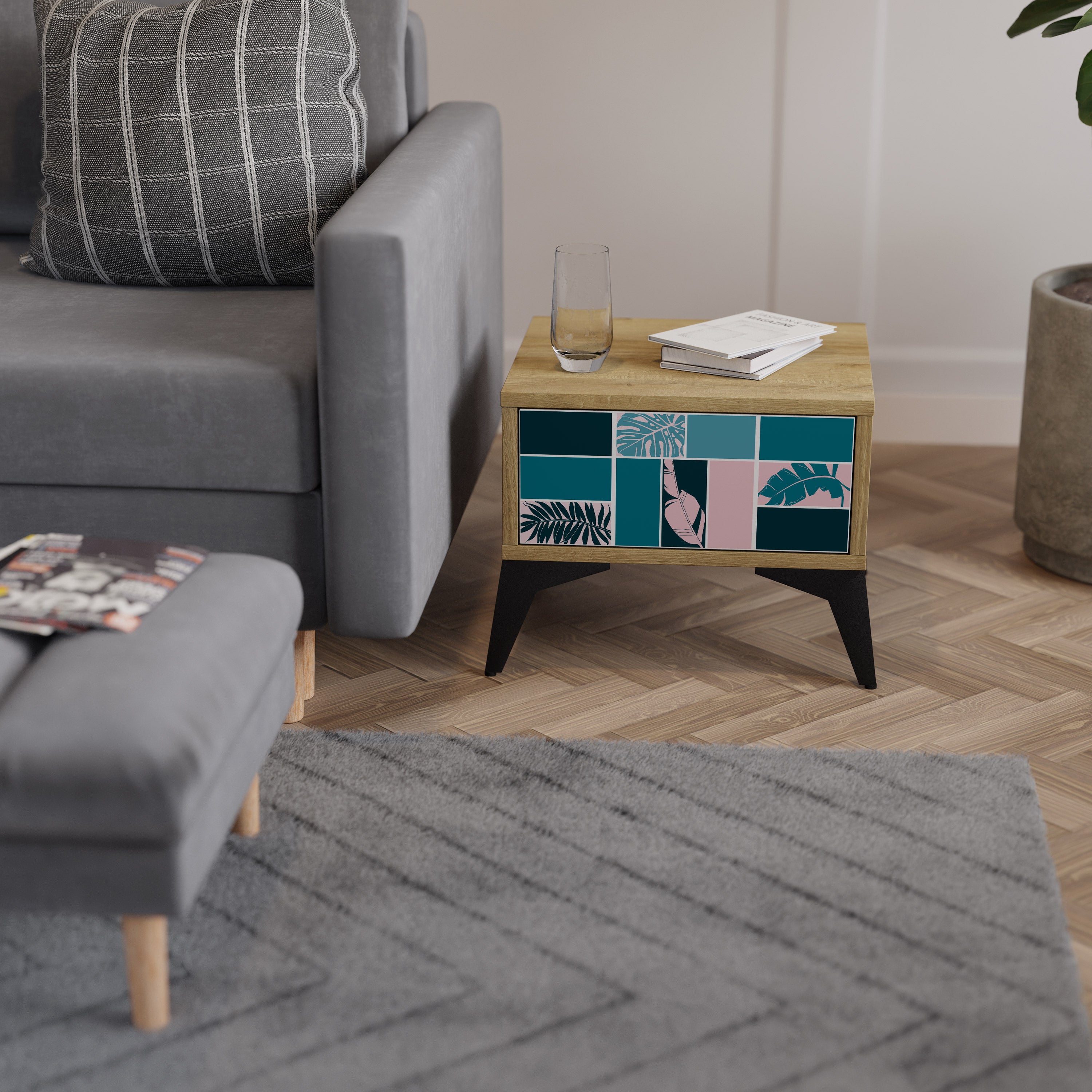 COMBINATION OF SHAPES Nightstand in Oak Effect