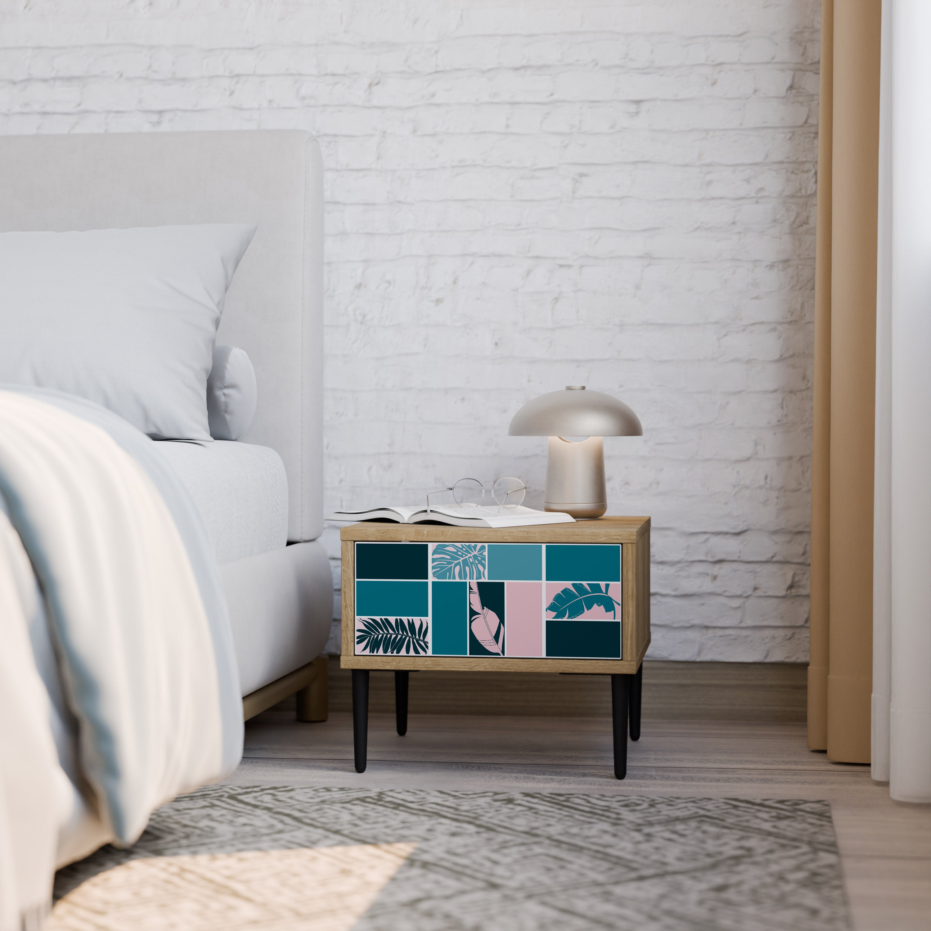 COMBINATION OF SHAPES Nightstand in Oak Effect
