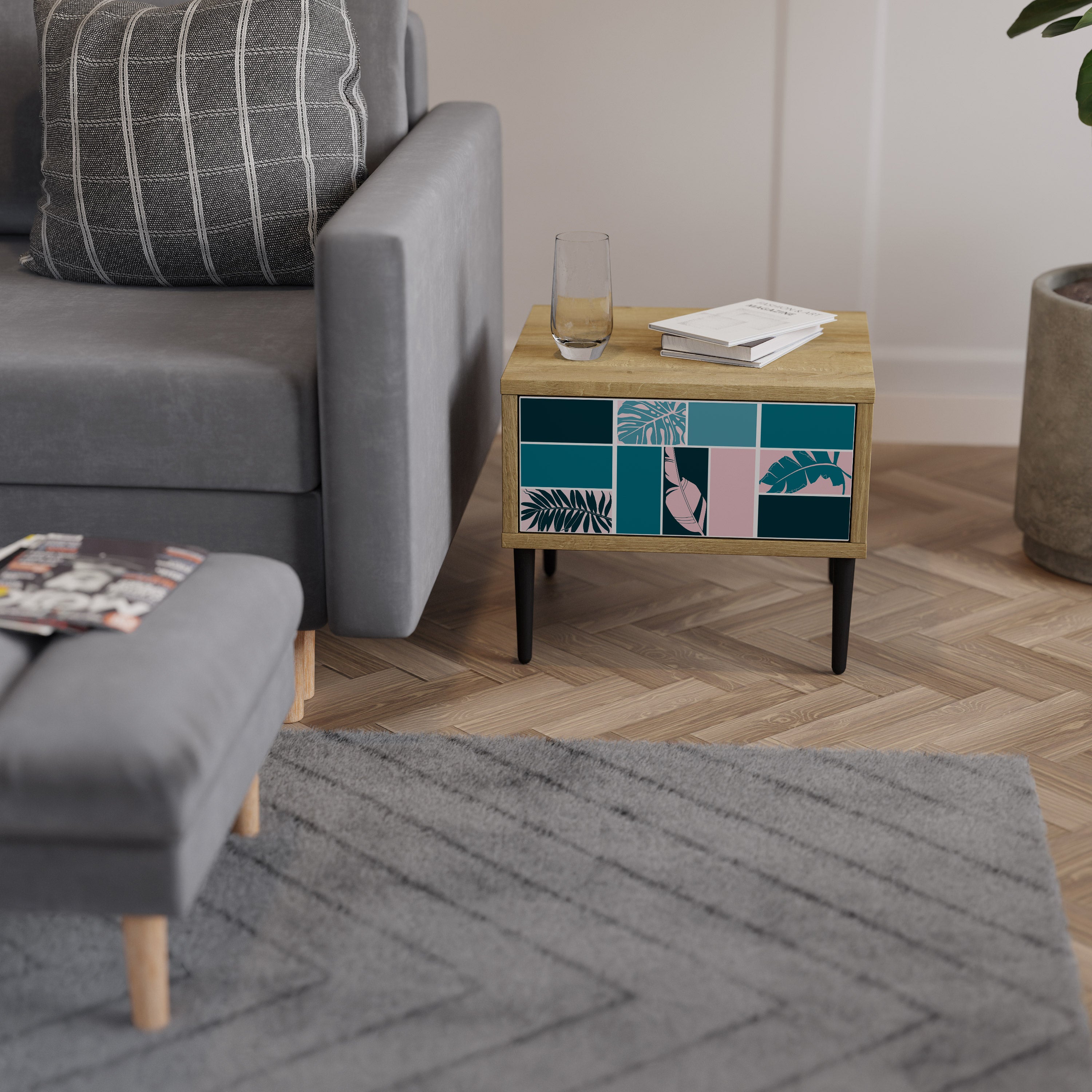 COMBINATION OF SHAPES Nightstand in Oak Effect