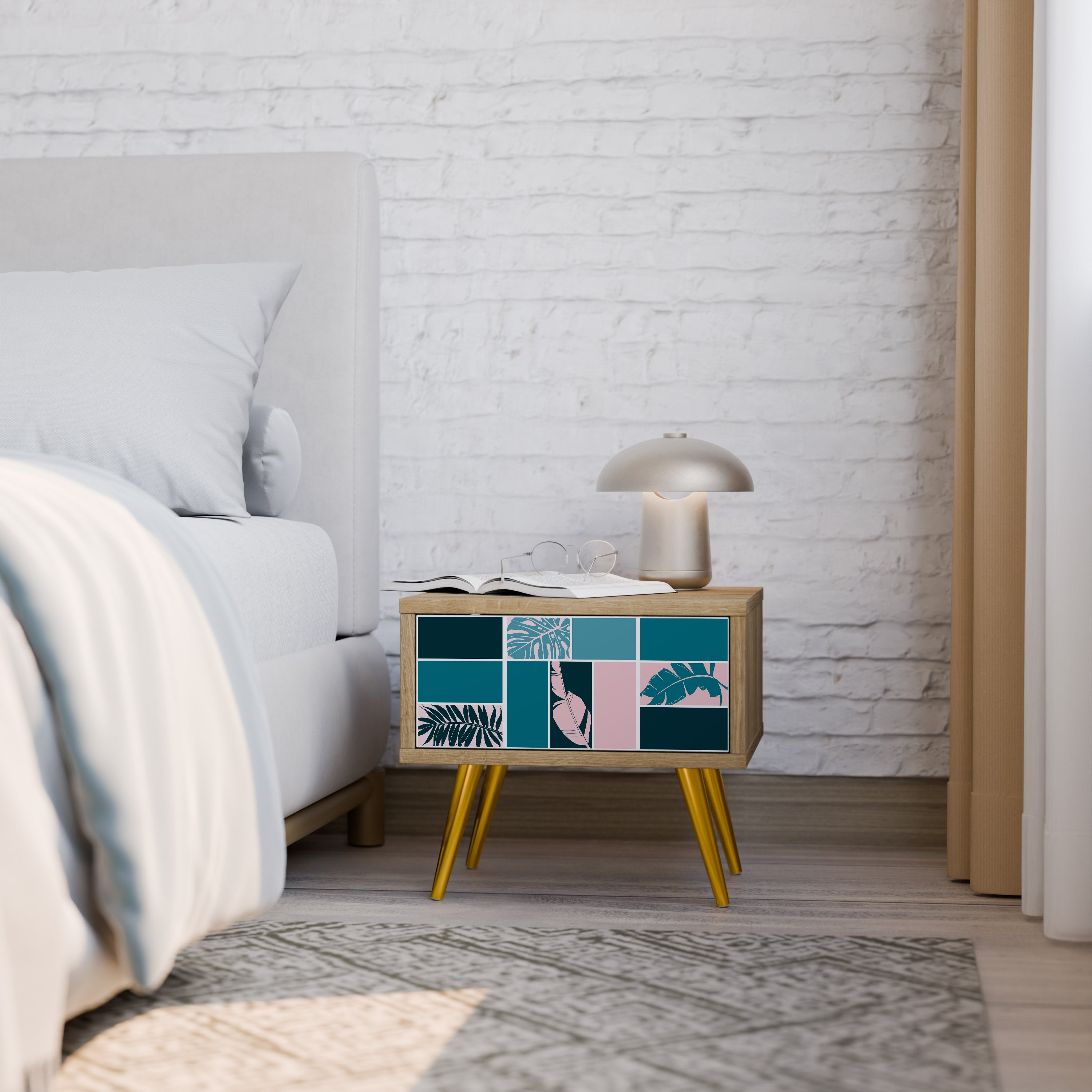 COMBINATION OF SHAPES Nightstand in Oak Effect