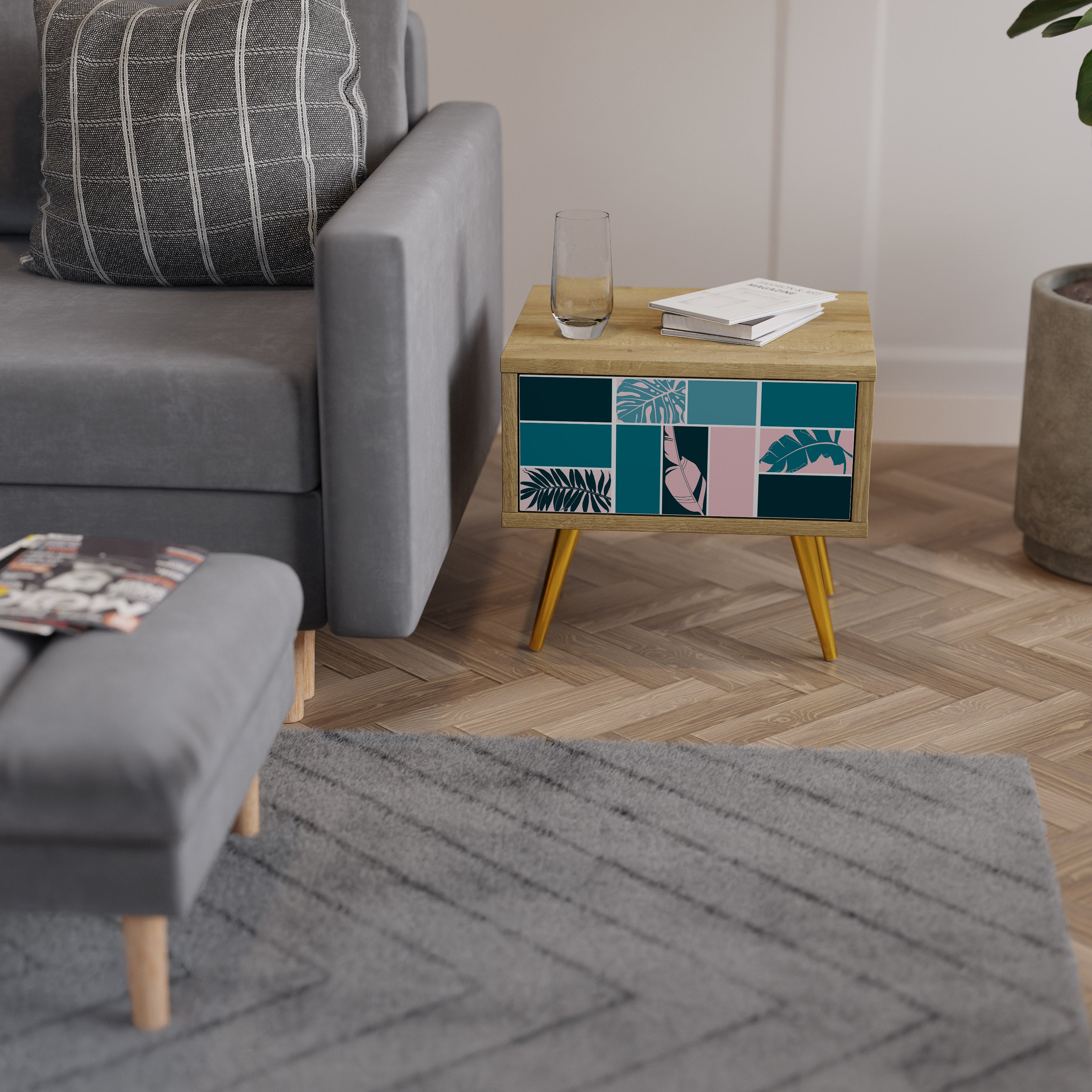 COMBINATION OF SHAPES Nightstand in Oak Effect