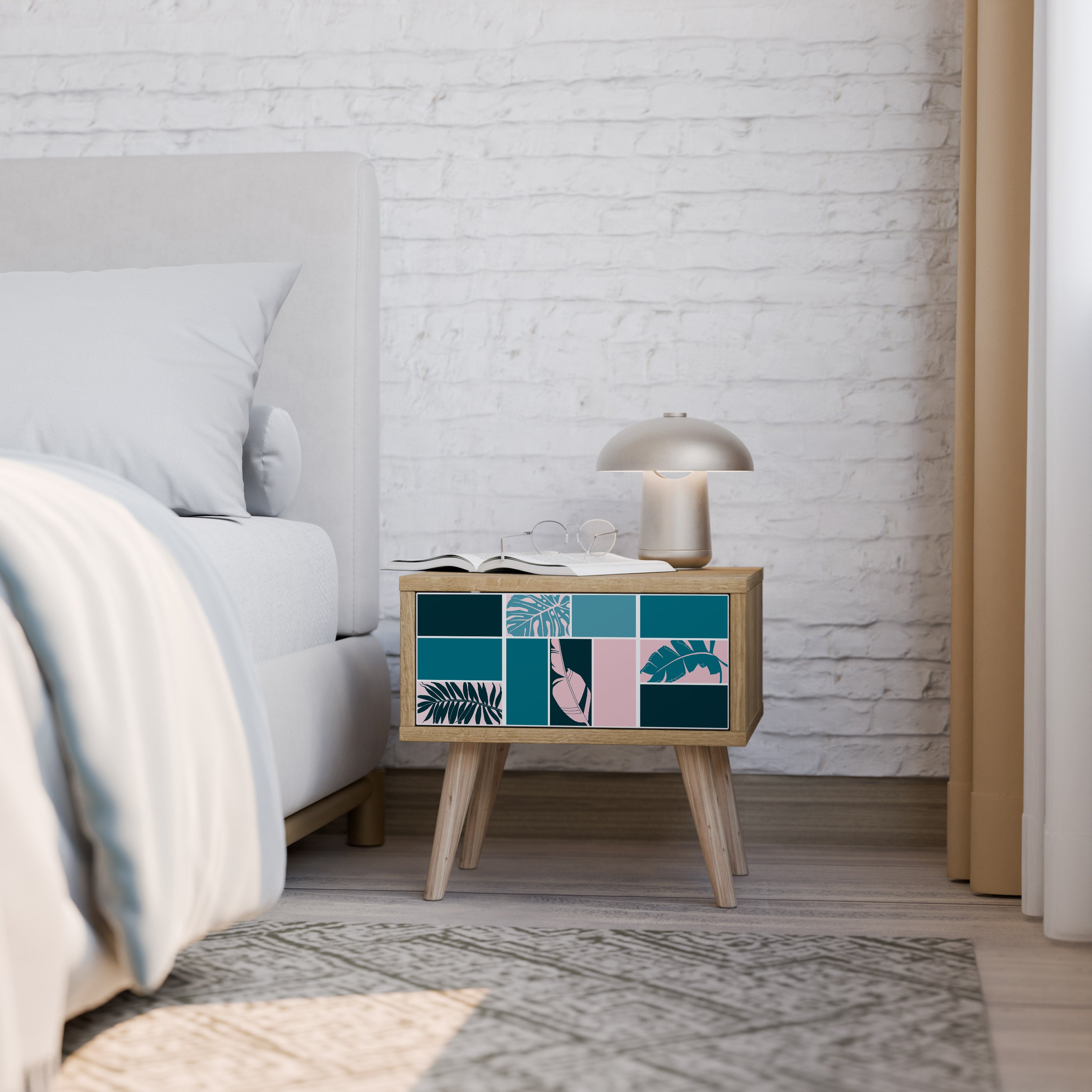 COMBINATION OF SHAPES Nightstand in Oak Effect