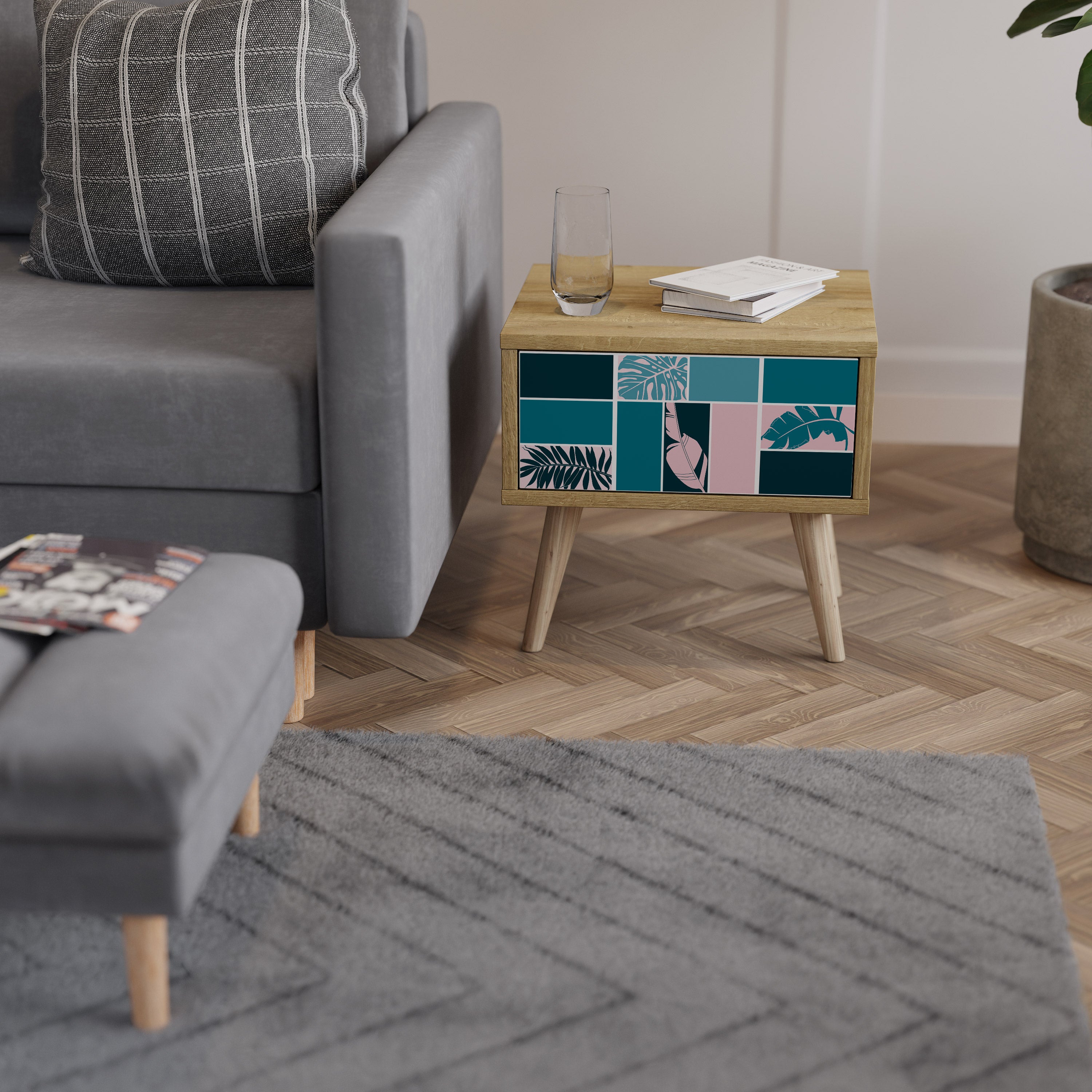 COMBINATION OF SHAPES Nightstand in Oak Effect