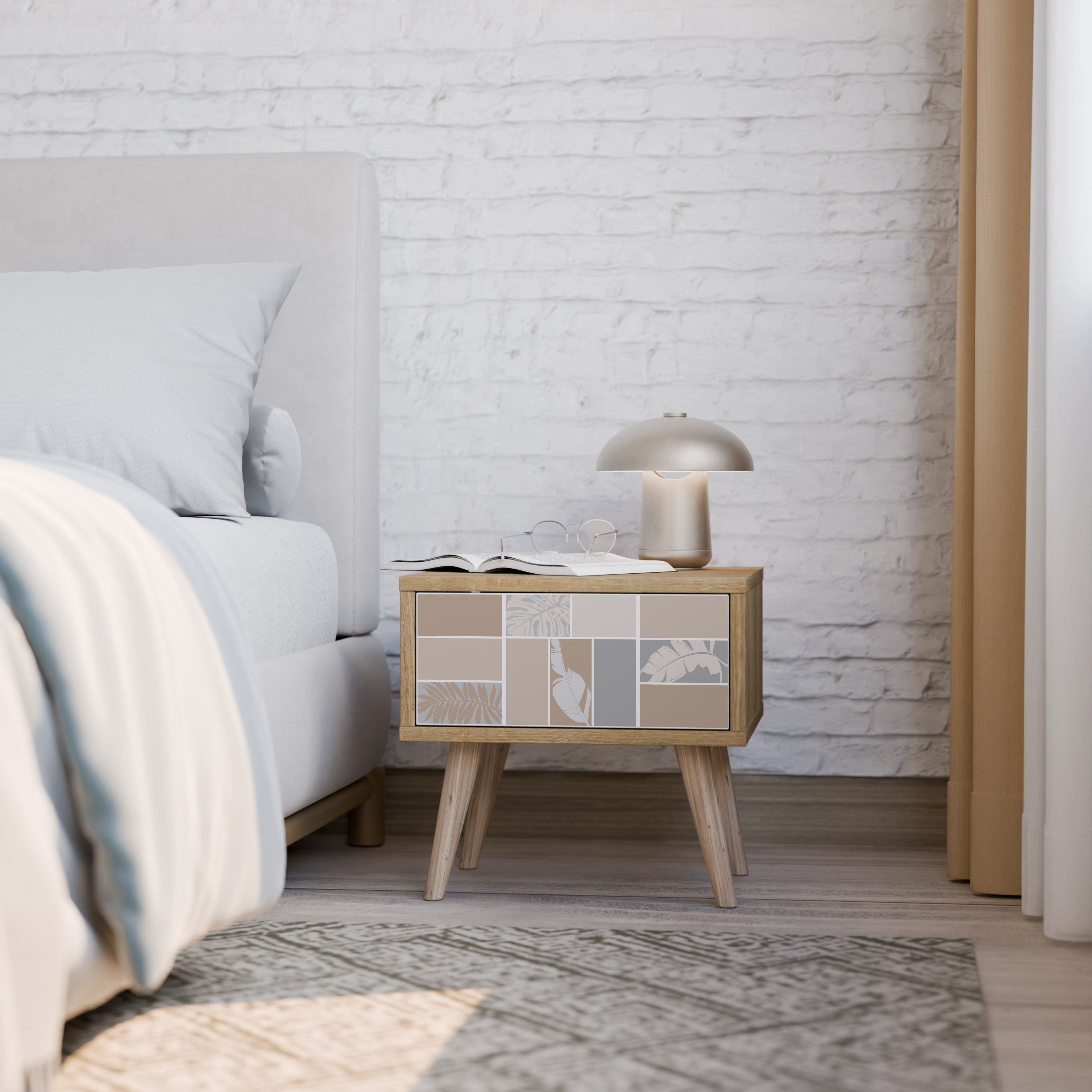 TROPICAL SHAPES Nightstand in Oak Effect