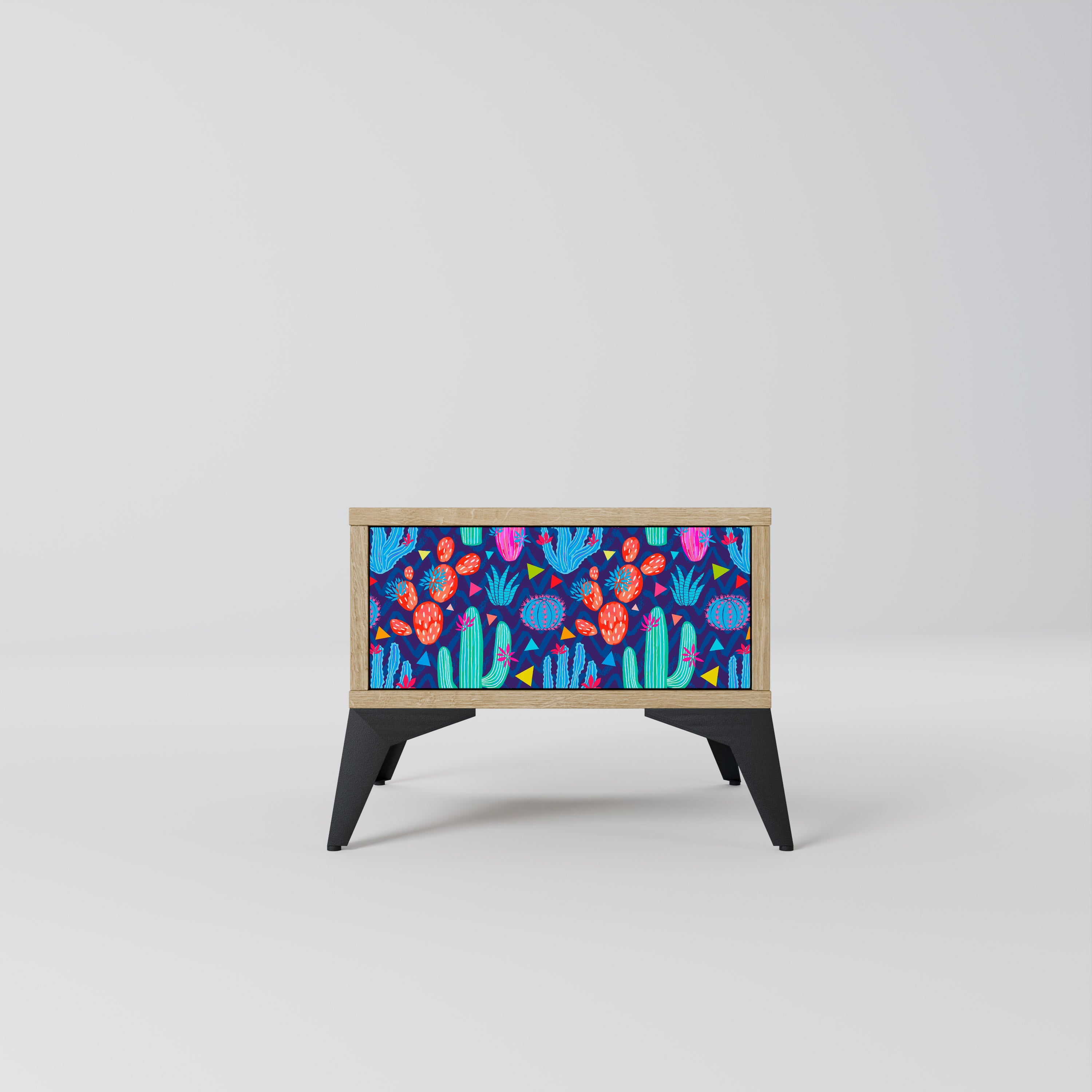 CACTUS VIBES Nightstand in Oak Effect