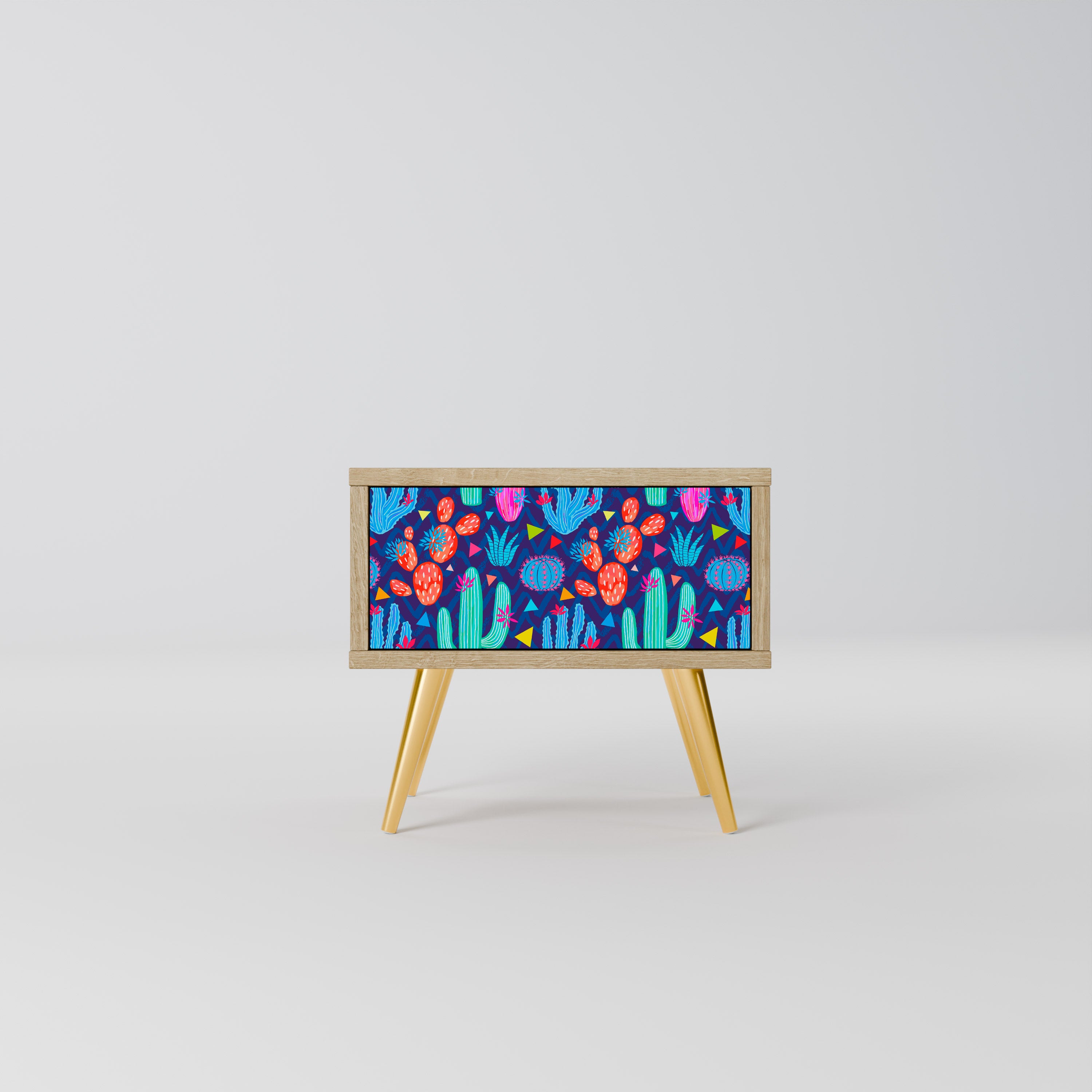 CACTUS VIBES Nightstand in Oak Effect