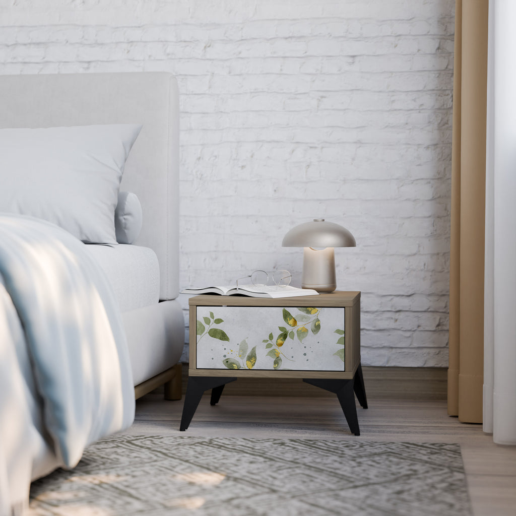 ELEGANT BOTANICS Nightstand in Oak Effect