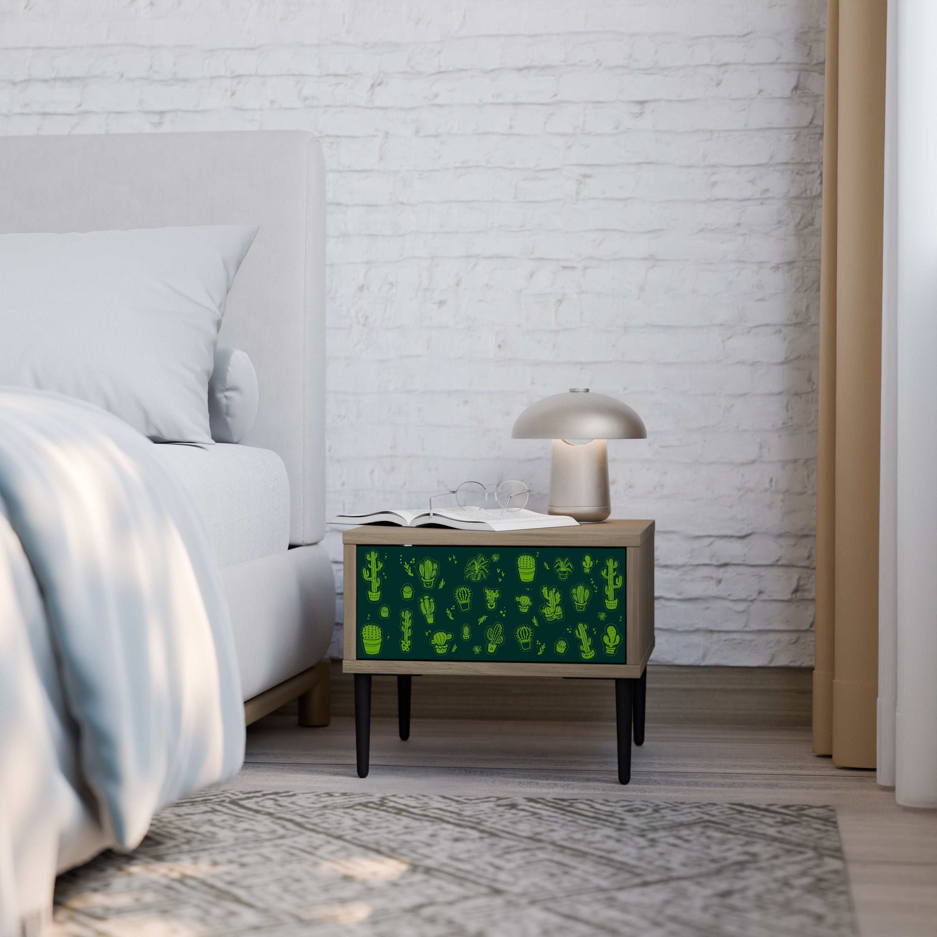 DESERT GREEN Nightstand in Oak Effect