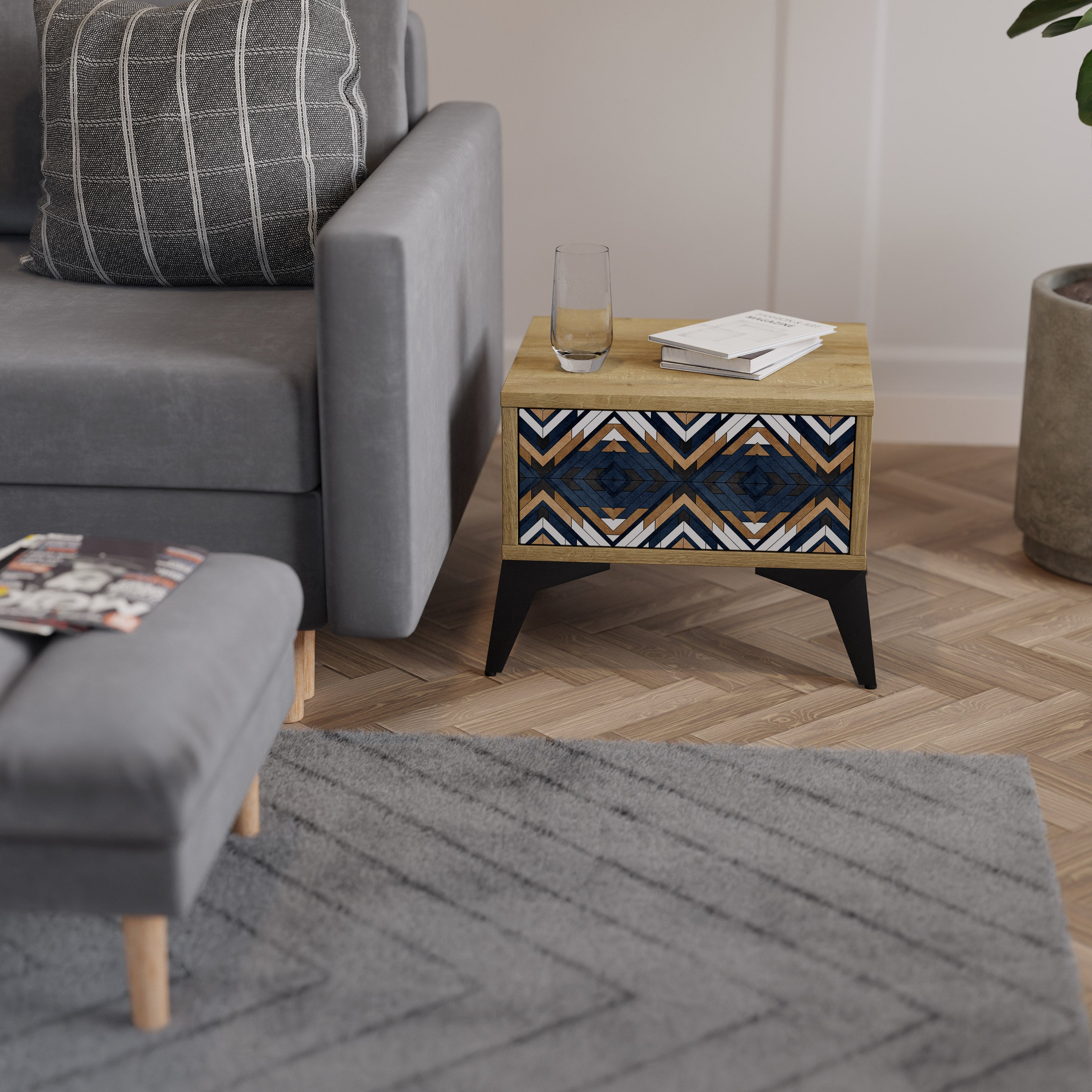 ARTFUL GEOMETRY Nightstand in Oak Effect